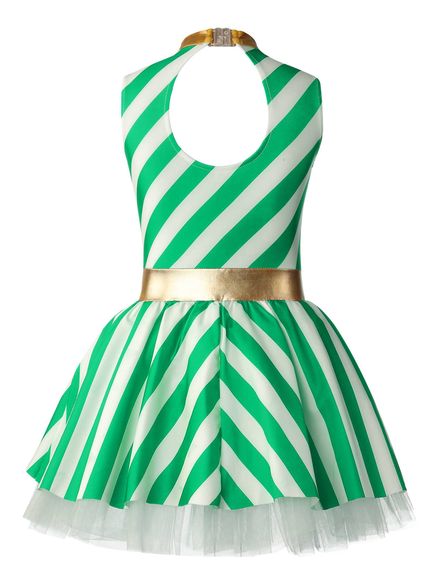 Kids Girls Christmas Sleeveless Stripe Santa Candy Cane Tutu Dress