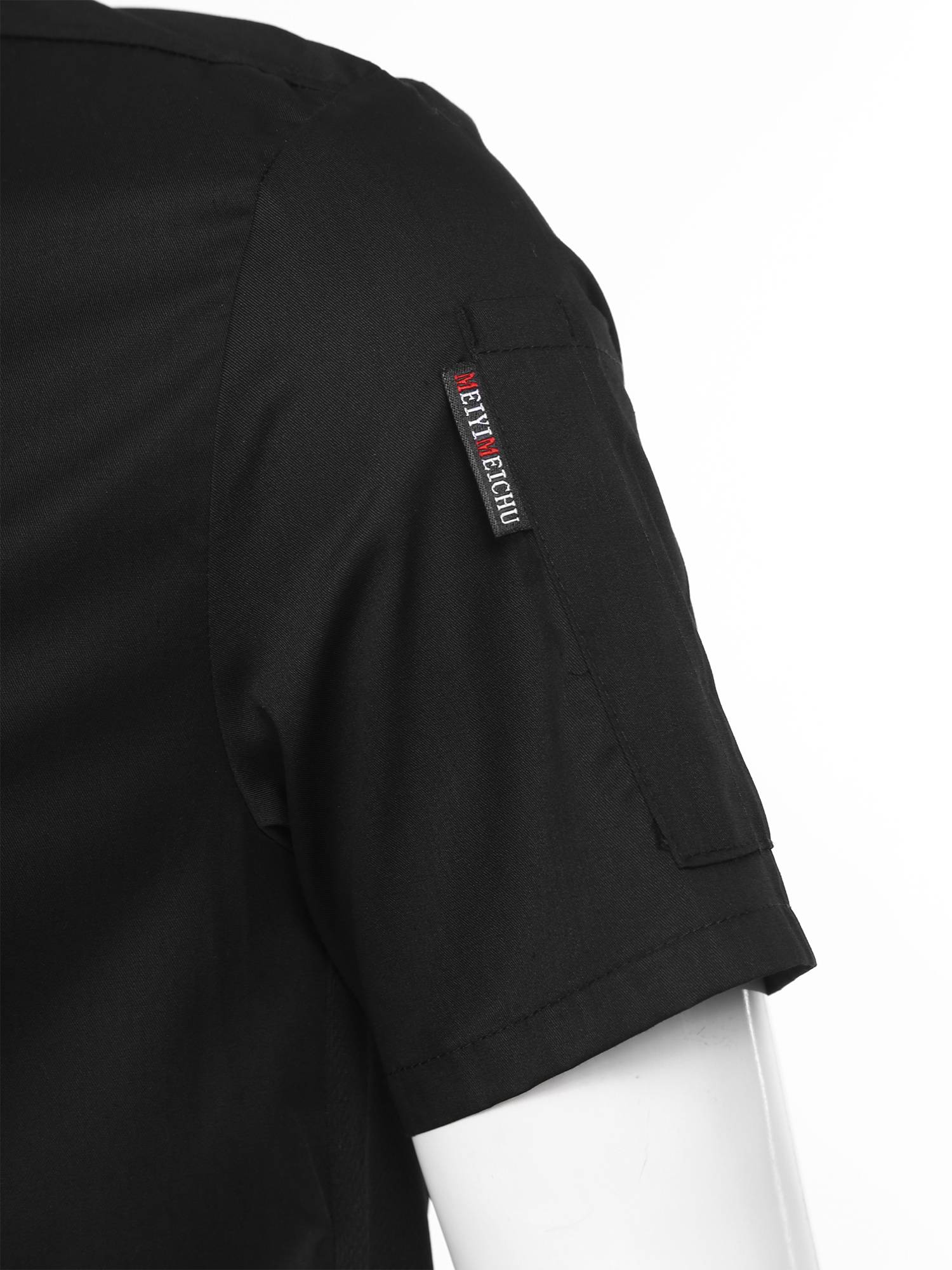 Men Stand Collar Short Sleeve Solid Color Chef Shirt