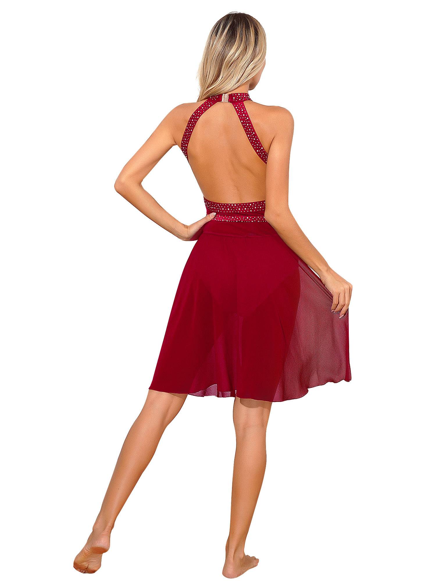 Women Sleeveless Halter Collar Backless Lyrical Dance Leotard Dress