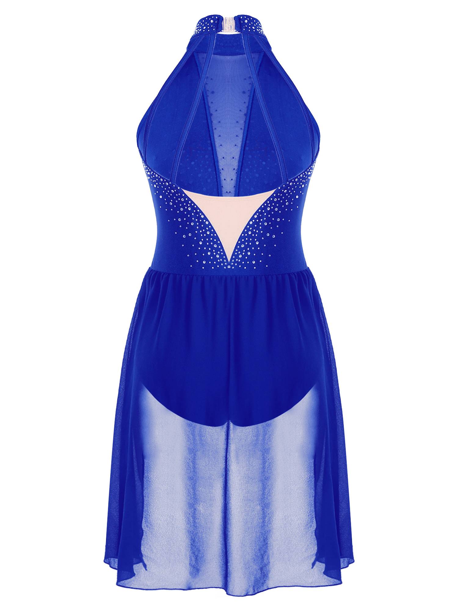 Women Glittery Rhinestone Backless Lyrical Dance Leotard Dress