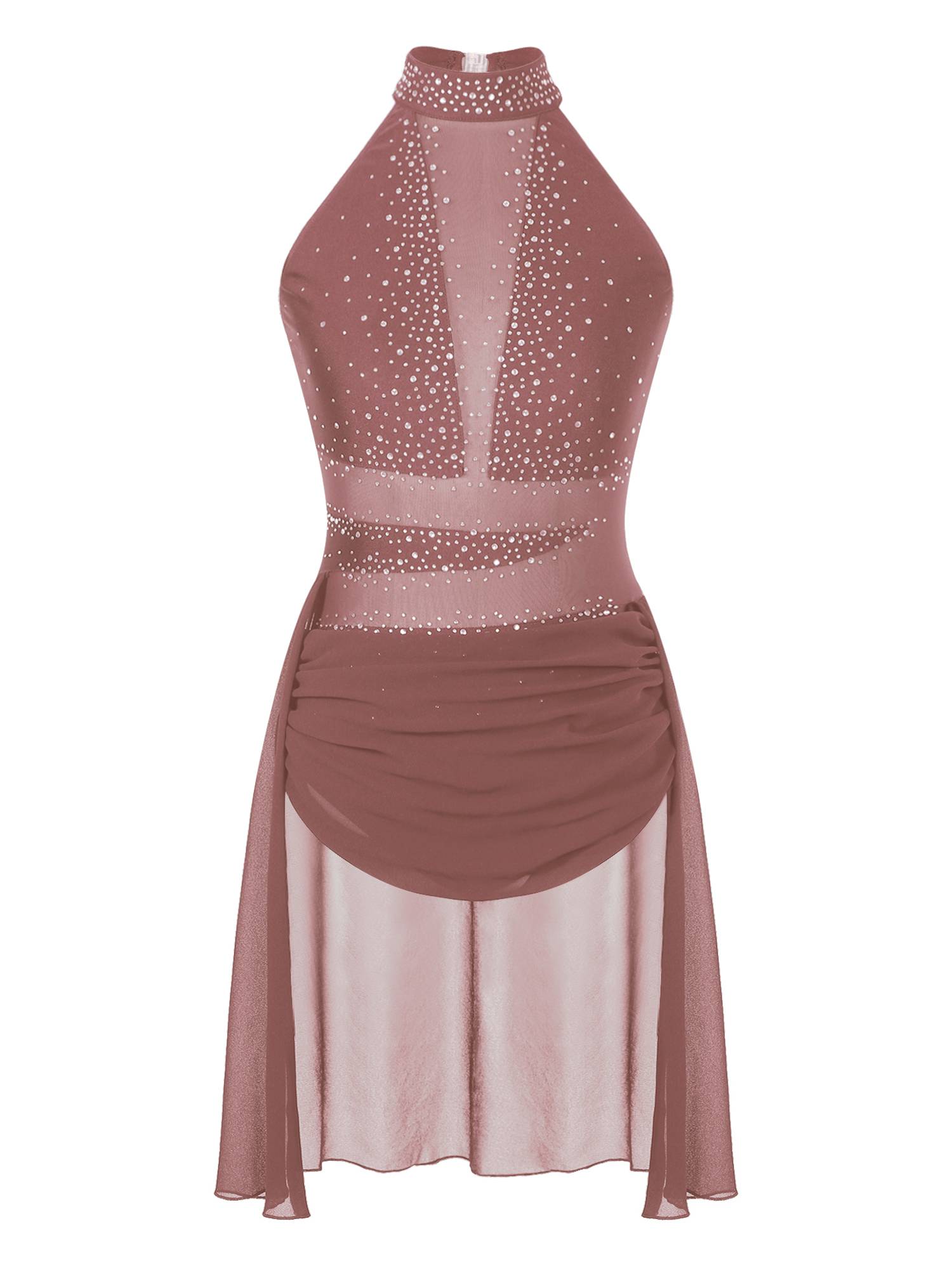 Women Glittery Rhinestone Backless Lyrical Dance Leotard Dress