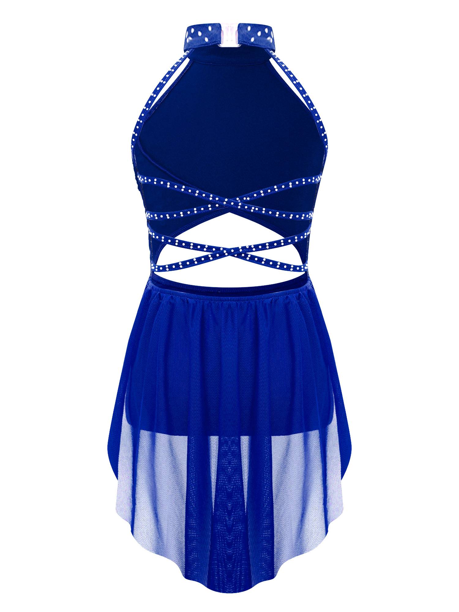 Kids Girls Rhinestone Backless Lyrical Dance Leotard Dress