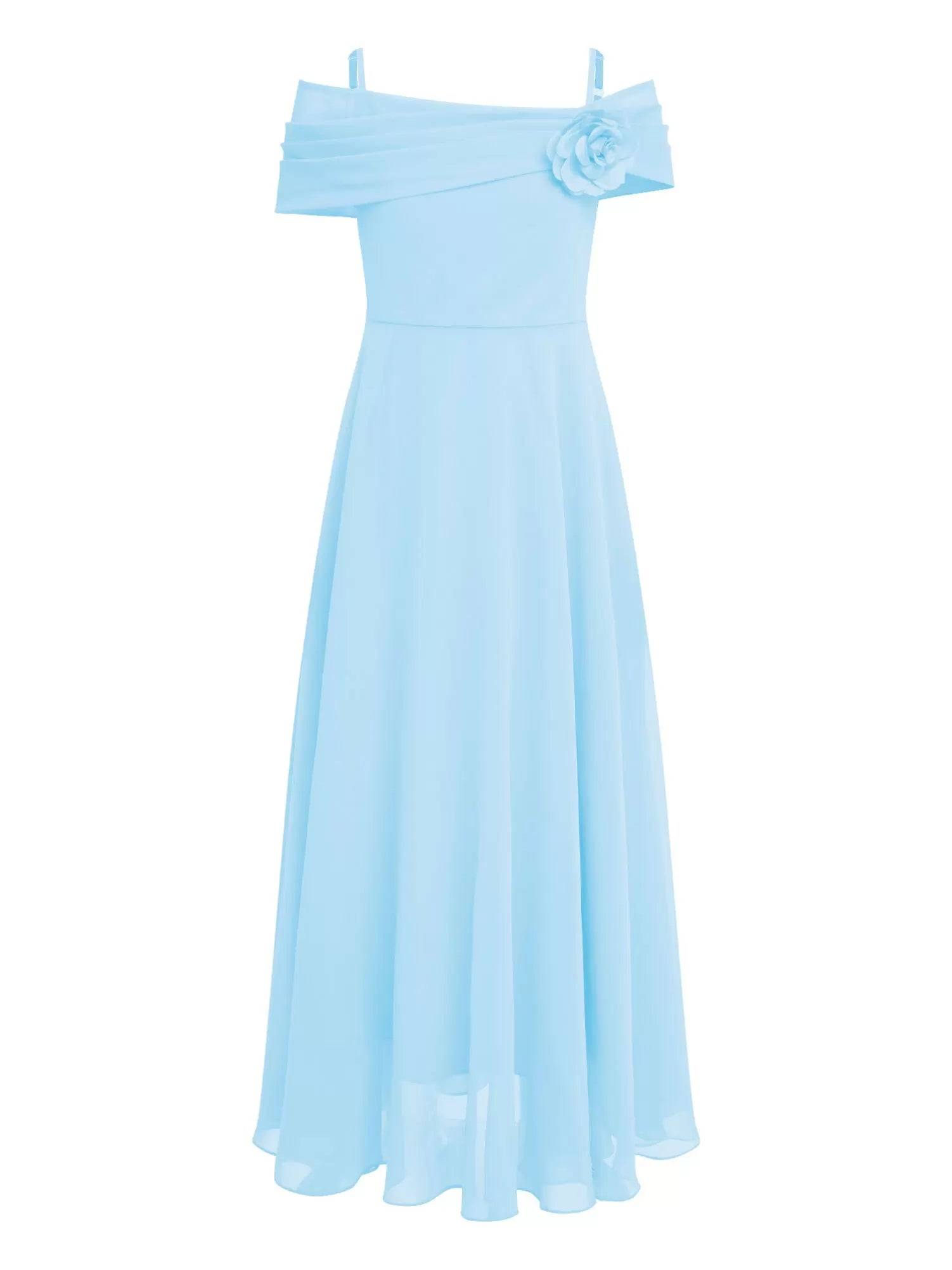Kids Girls 3D Flower Applique A-Line Chiffon Junior Bridesmaid Dress