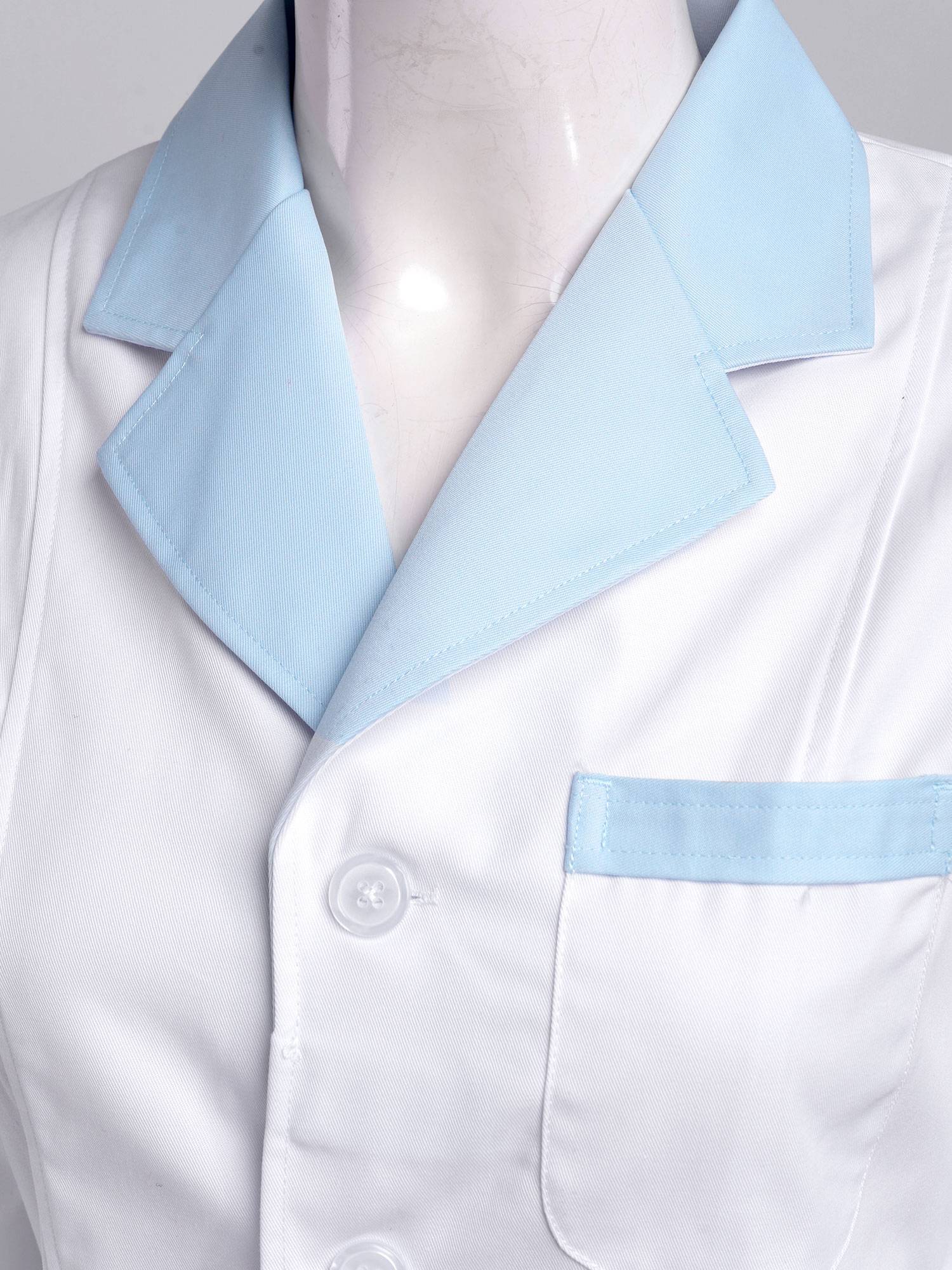 Women Long Sleeve Notch Lapel Front Buttons Nurse Pharmacist Costume Coat
