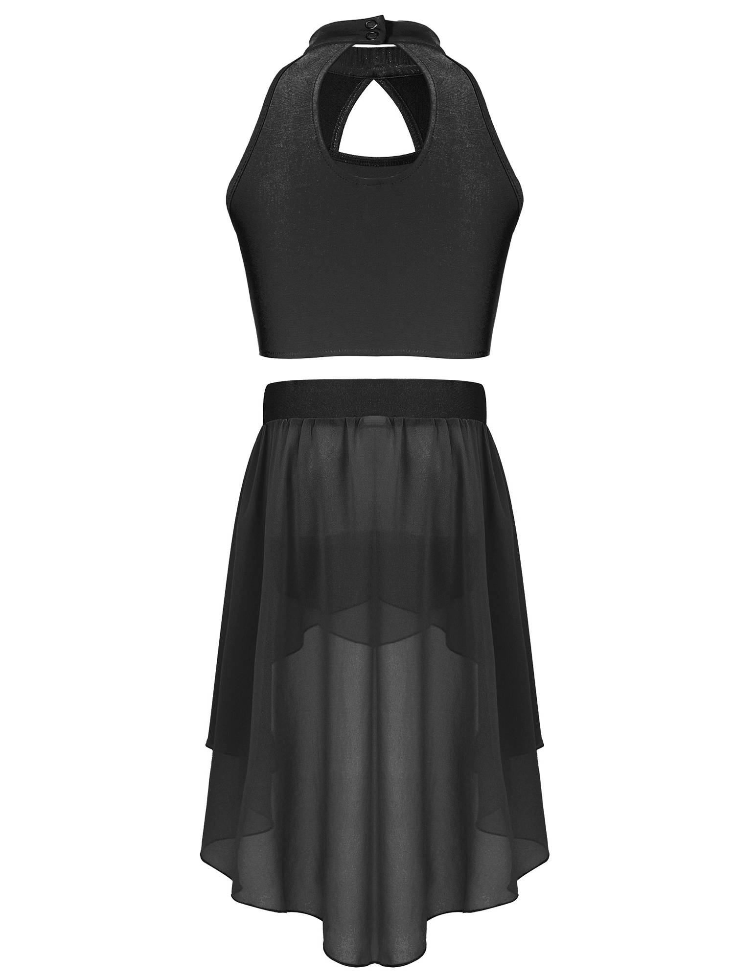 Kids Girls Two-Piece Dance Performance Outfits Hollow Front Keyhole Back Sequin