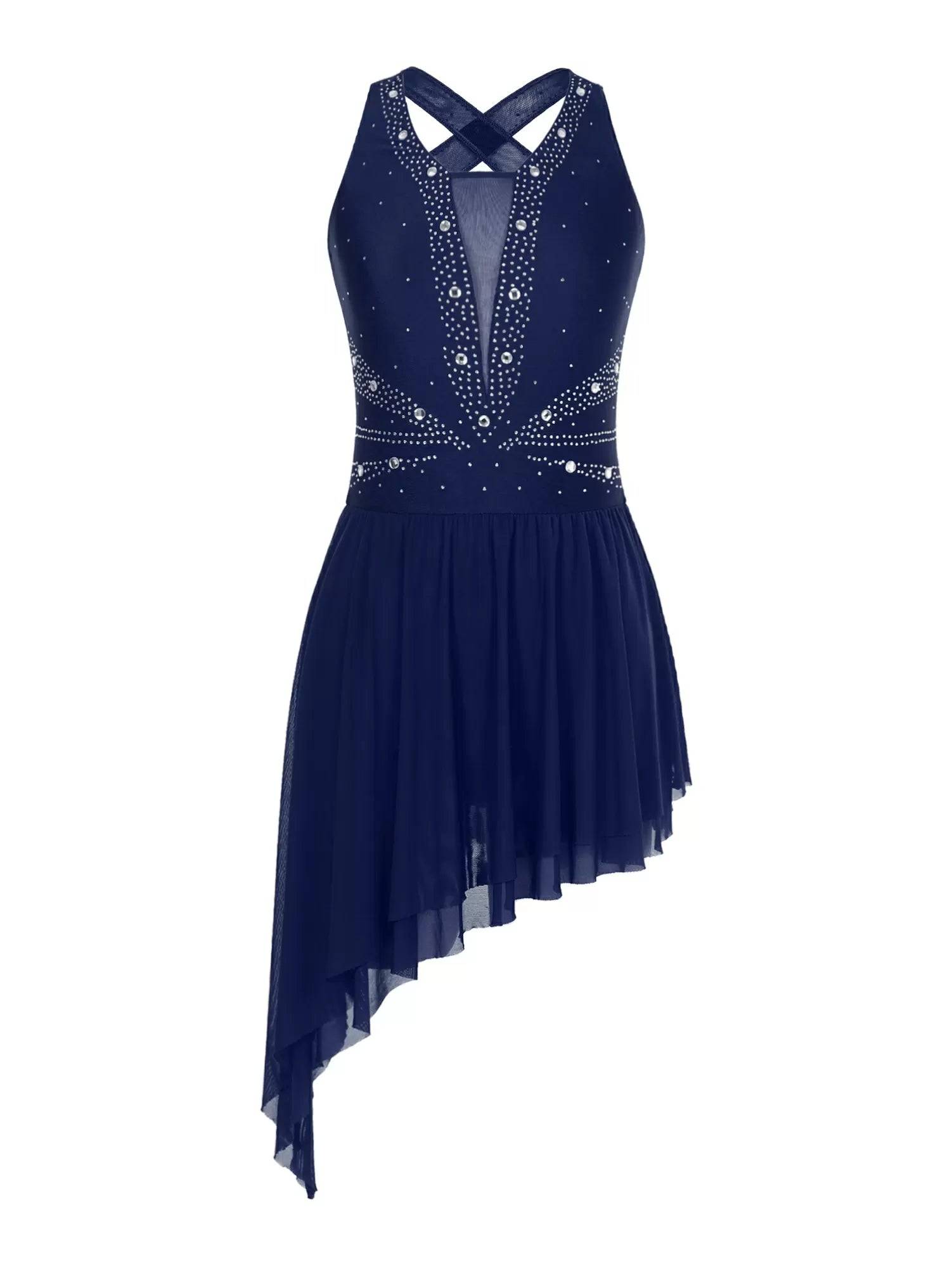 Women Glittery Rhinestone Sleeveless Figure Skating Dresses
