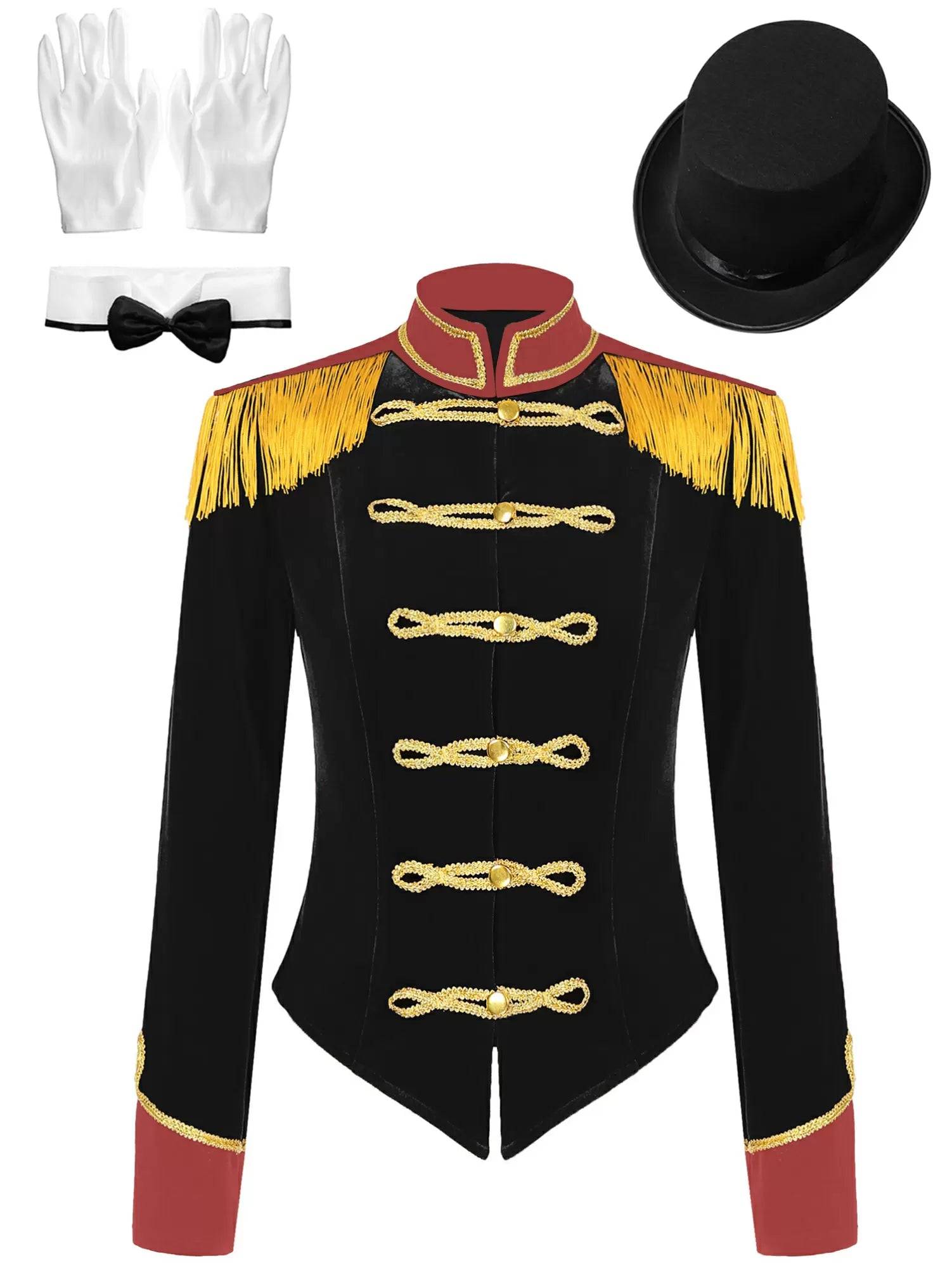 Women Long Sleeve Jacket Coat with Hat Circus Ringmaster Costume Set
