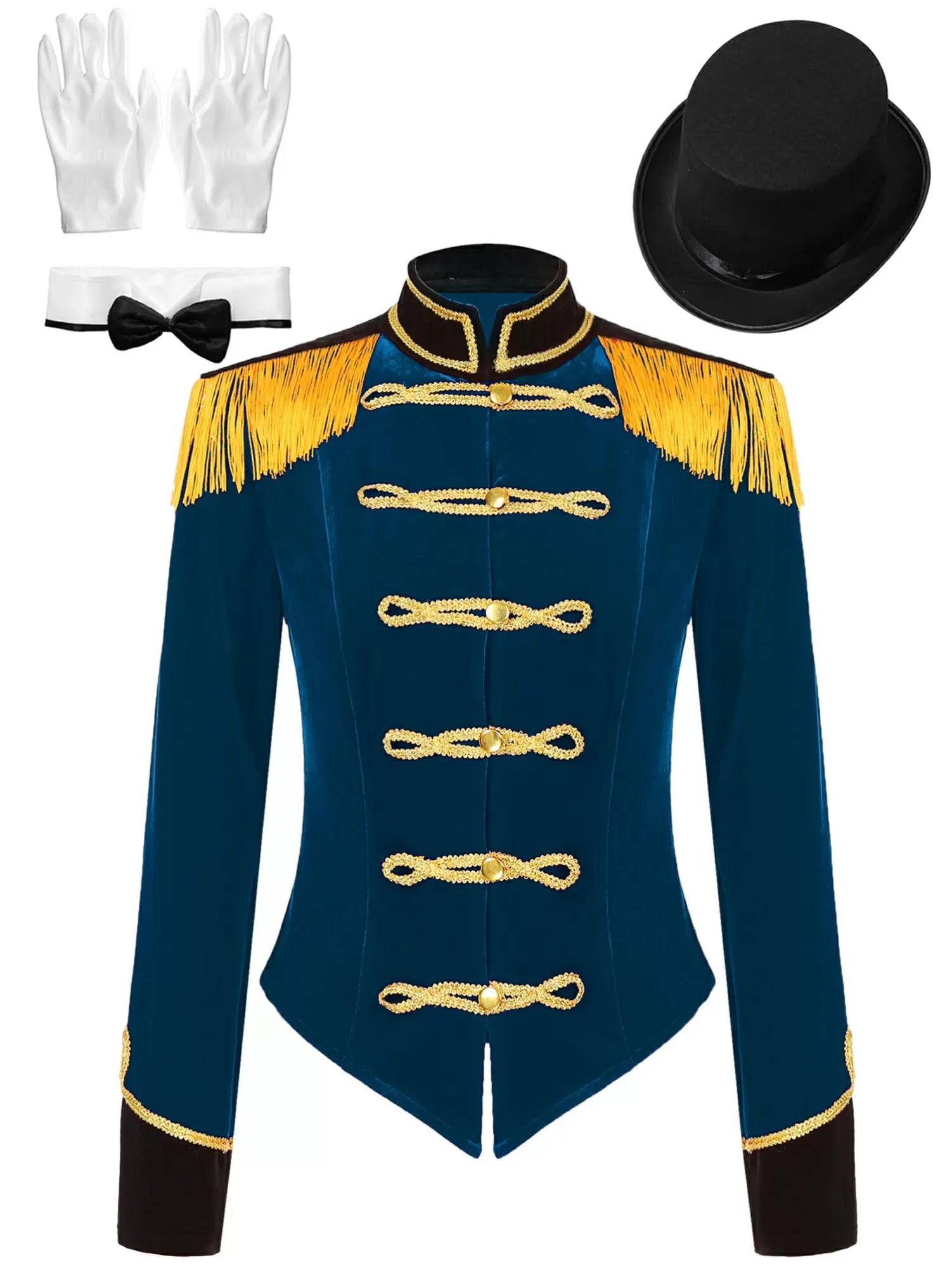 Women Long Sleeve Jacket Coat with Hat Circus Ringmaster Costume Set