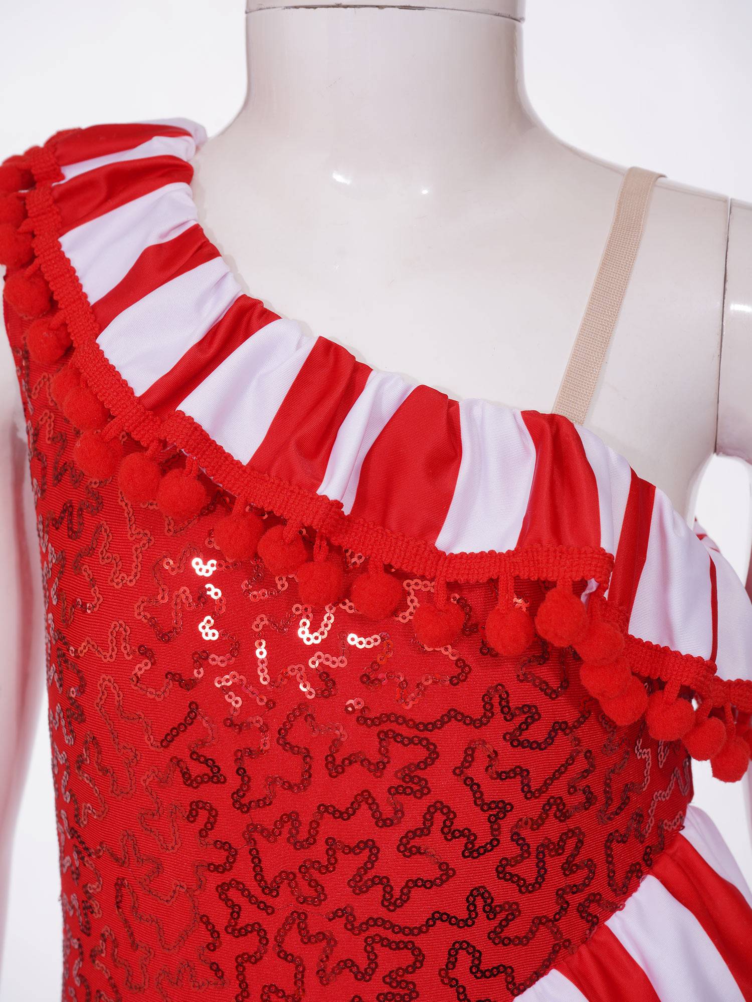 Kids Girls Christmas Asymmetric Shoulder Sleeveless Striped Sequins Romper