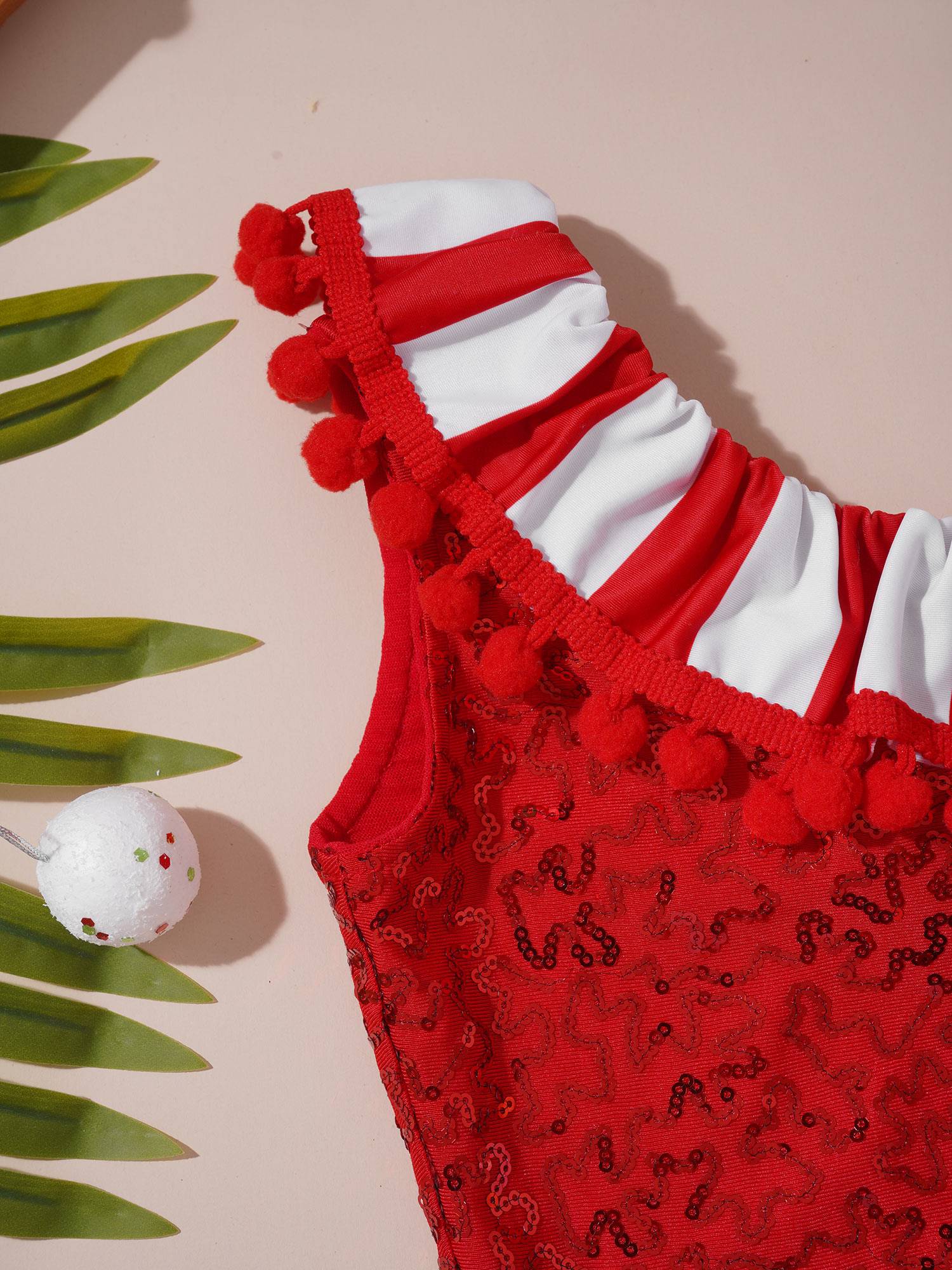 Kids Girls Christmas Asymmetric Shoulder Sleeveless Striped Sequins Romper