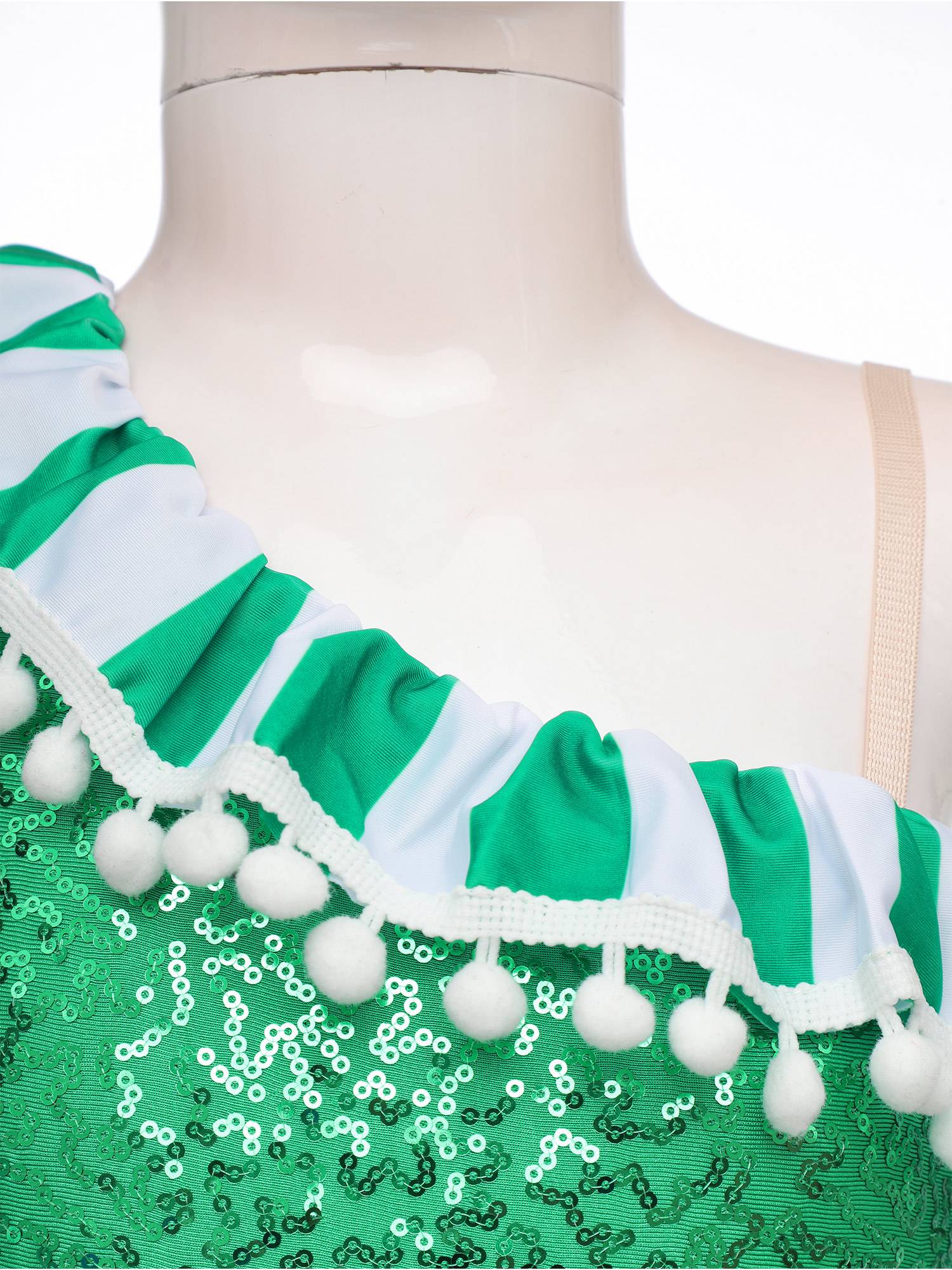 Kids Girls Christmas Asymmetric Shoulder Sleeveless Striped Sequins Romper