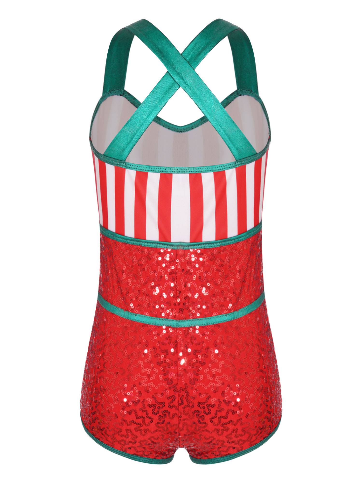 Kids Girls Cross Straps Stripes Sequins Bowknot Christmas Romper