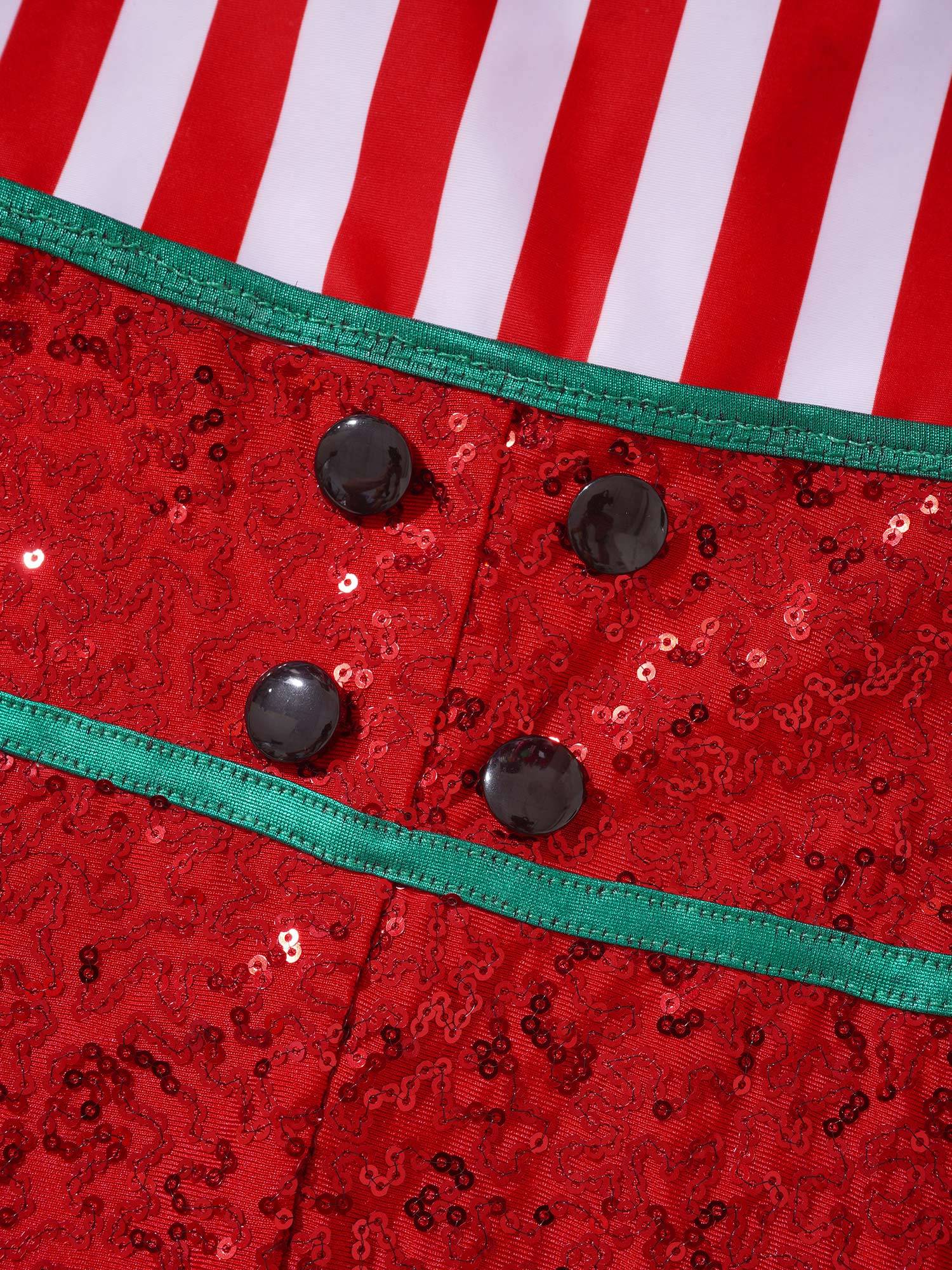 Kids Girls Cross Straps Stripes Sequins Bowknot Christmas Romper