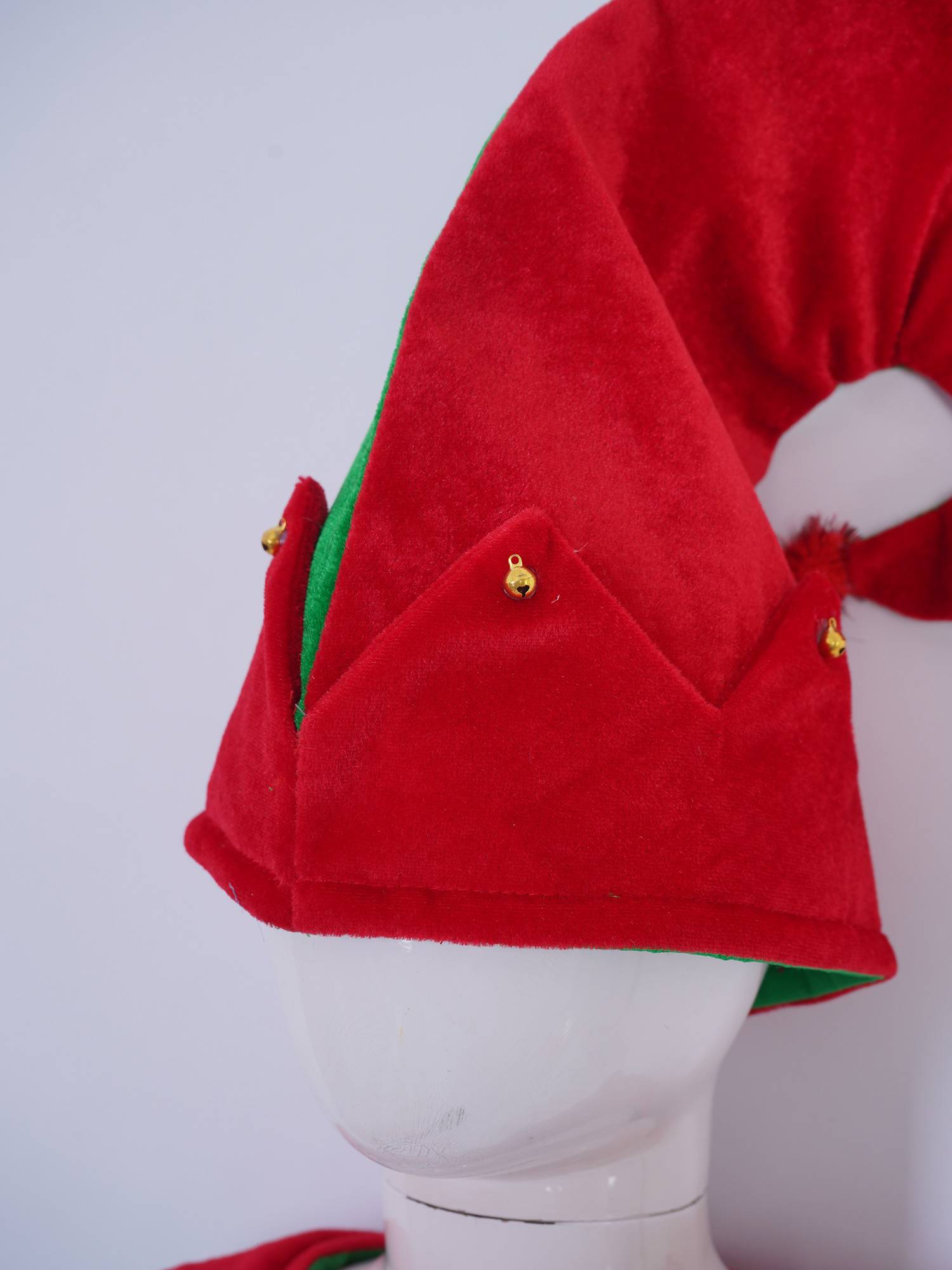 Kids 6pcs Christmas Elf Costume Long Sleeve Pompoms Asymmetrical Dress Set