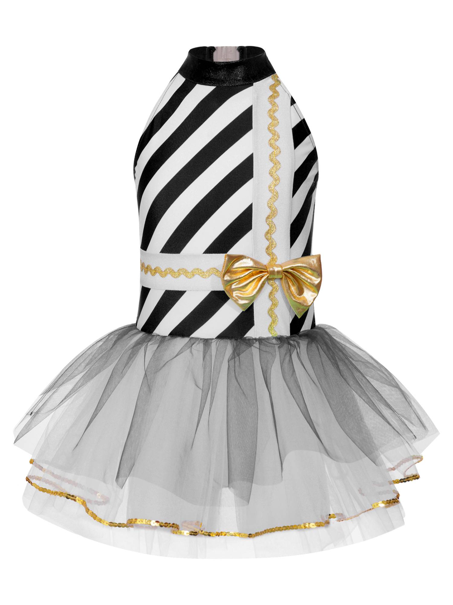 Kids Girls Christmas Sleeveless Halter Neck Striped Tutu Dress