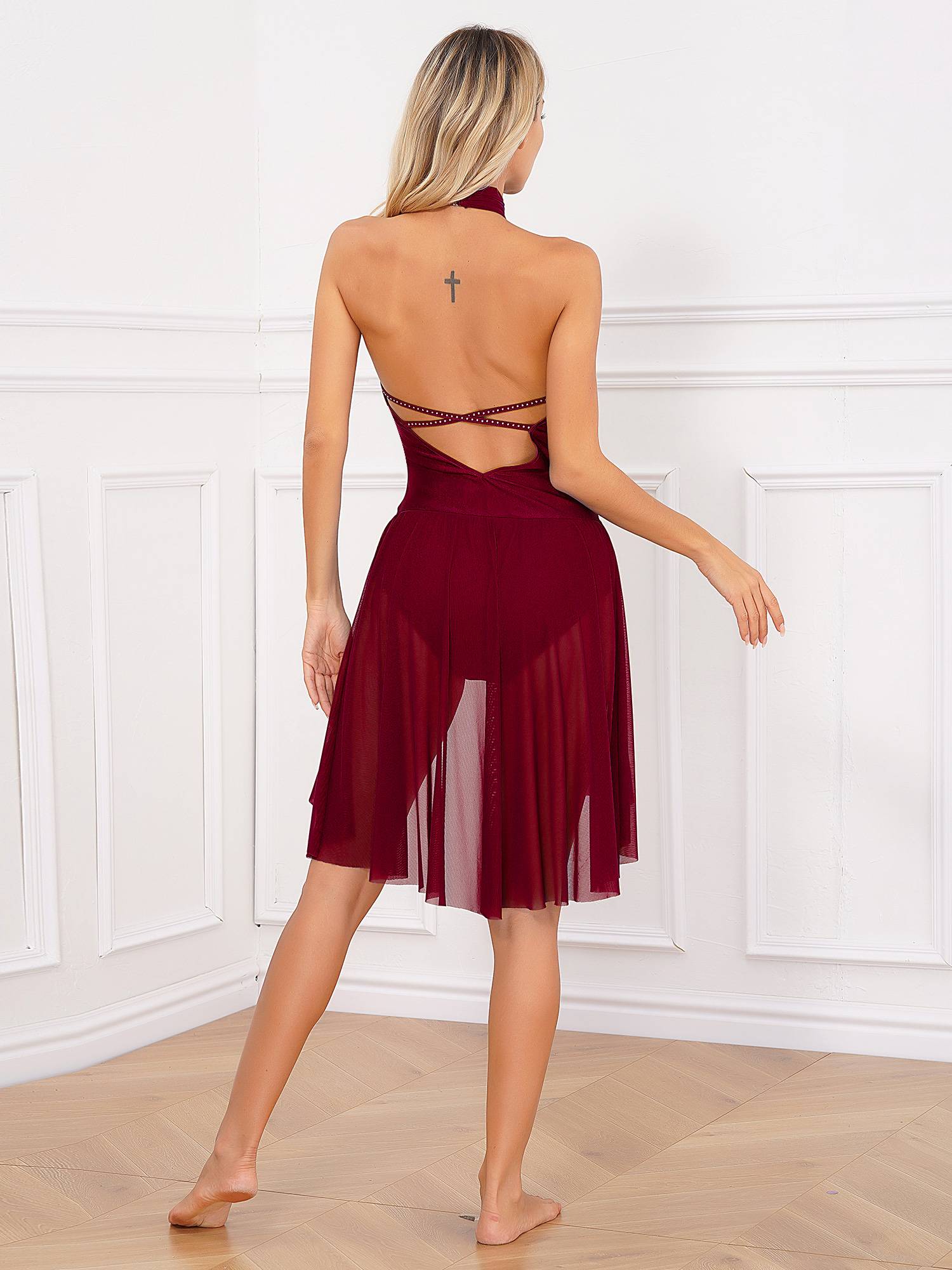 Women Backless Sleeveless Lyrical Dance Leotard Dresses