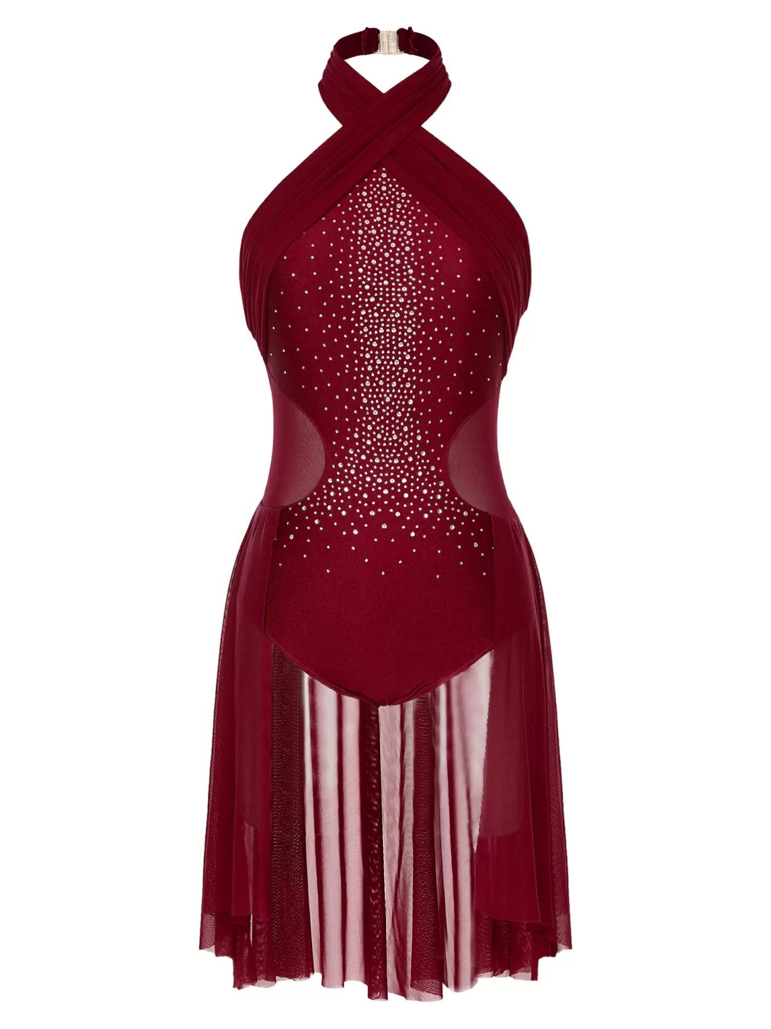 Women Backless Sleeveless Lyrical Dance Leotard Dresses