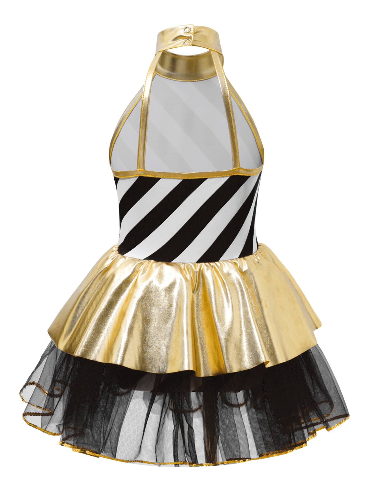 Kids Girls Christmas Metallic Halter Neck Sequin Bow Striped Tutu Dress