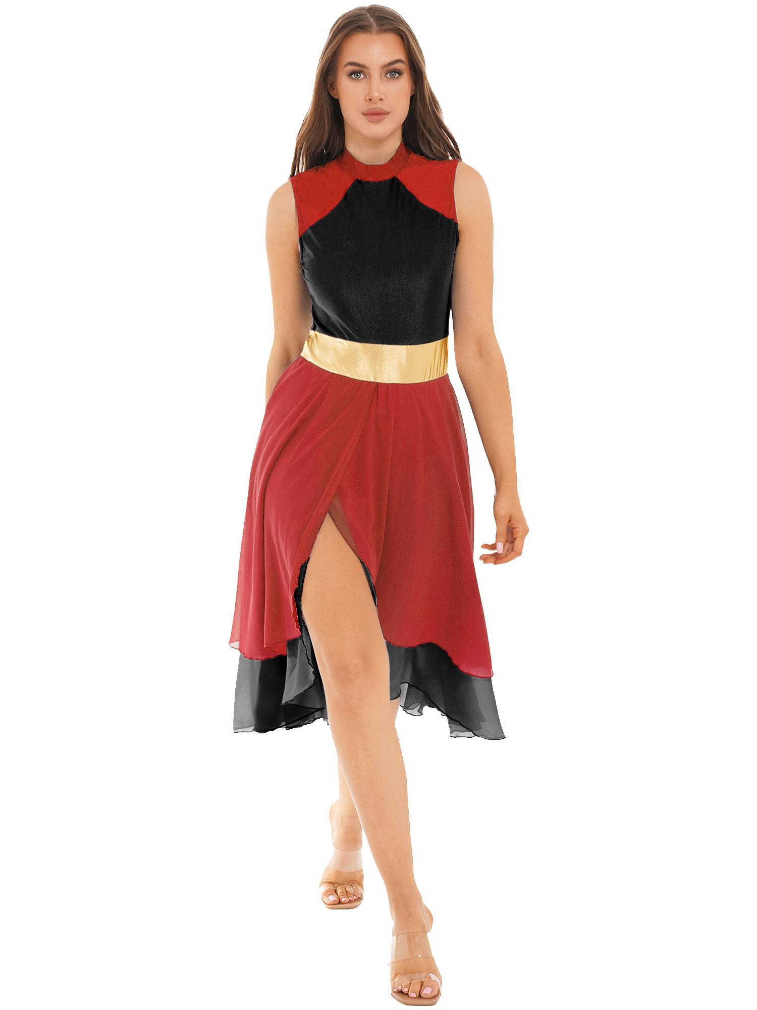 Women Color Block Sleeveless Worship Praise Dance Dress