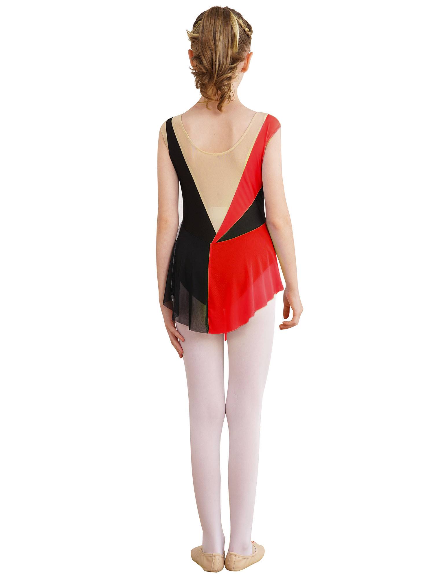 Kids Girls Sparkly Rhinestone Color Block Gymnastics Leotard