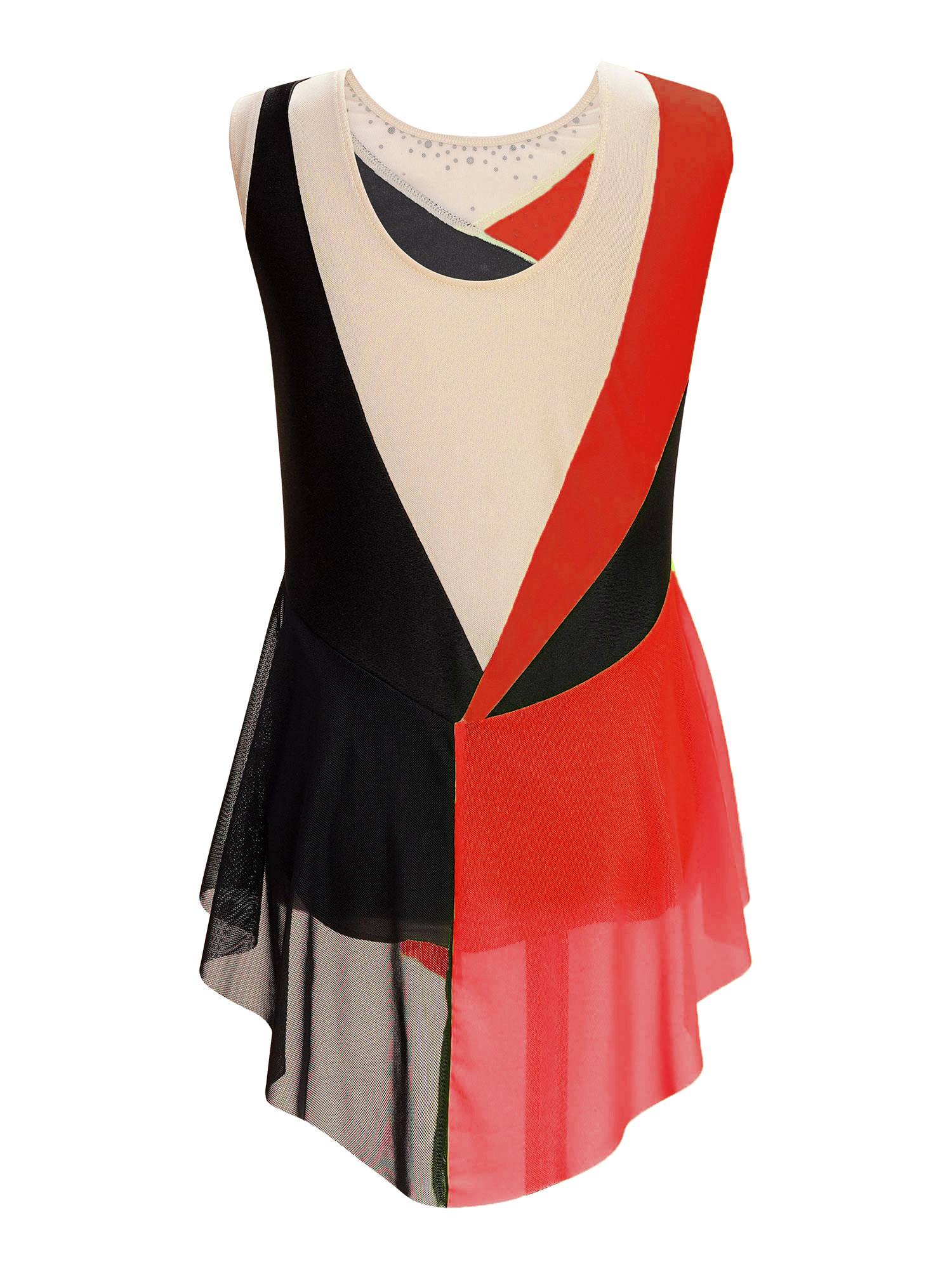 Kids Girls Sparkly Rhinestone Color Block Gymnastics Leotard