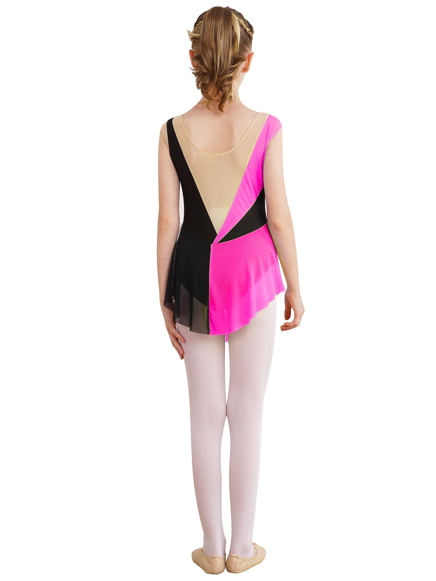 Kids Girls Sparkly Rhinestone Color Block Gymnastics Leotard