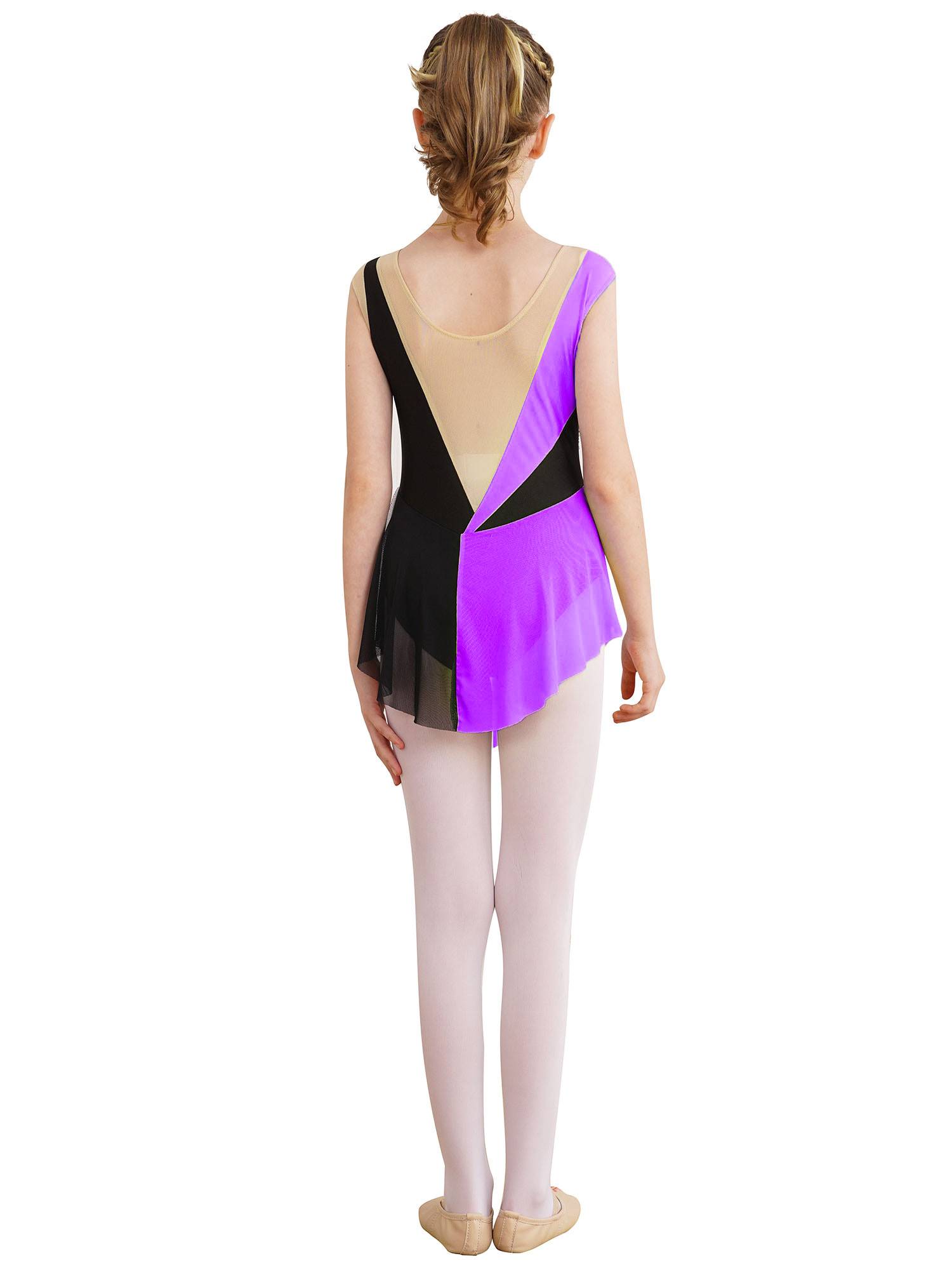 Kids Girls Sparkly Rhinestone Color Block Gymnastics Leotard