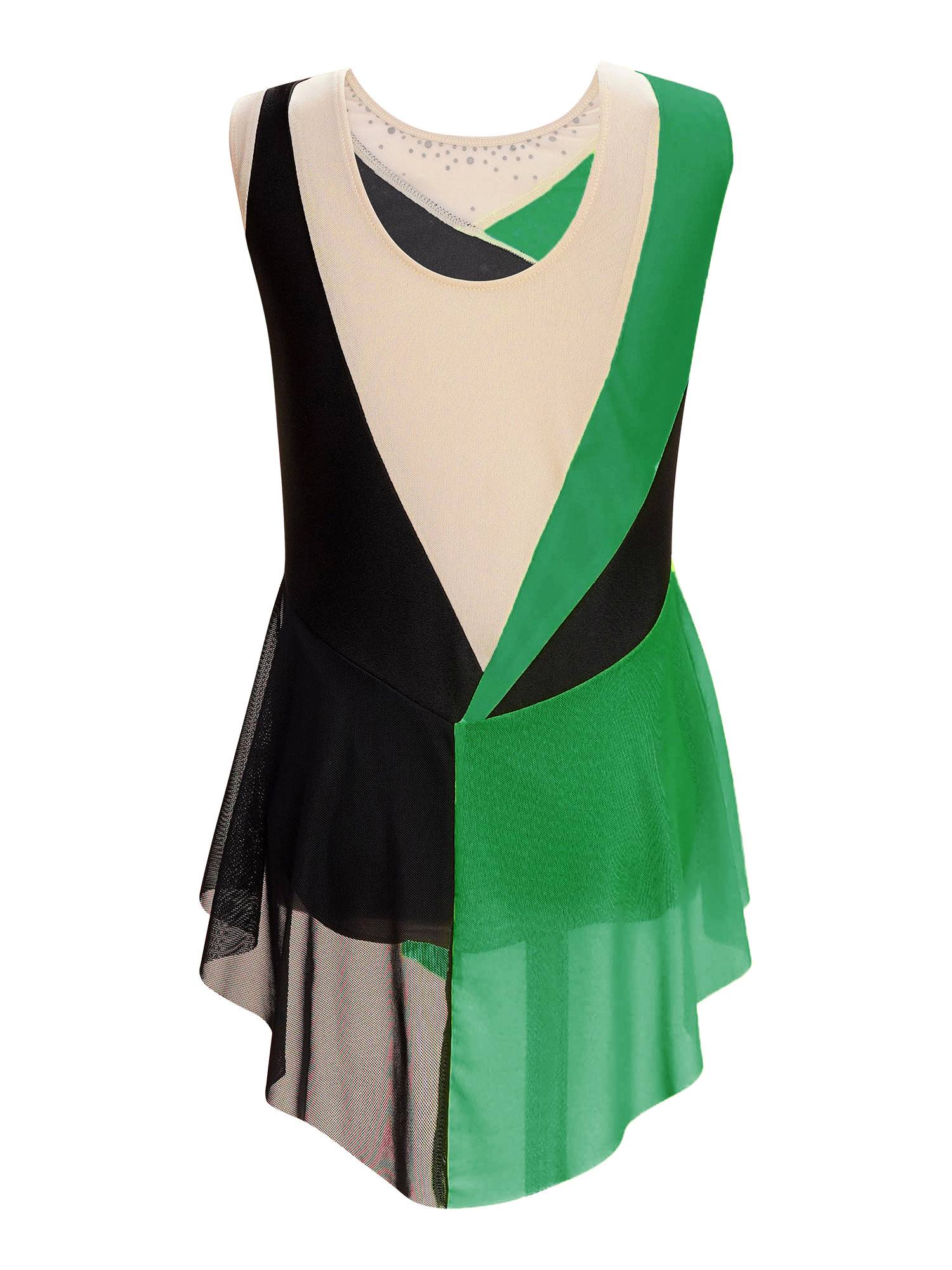 Kids Girls Sparkly Rhinestone Color Block Gymnastics Leotard