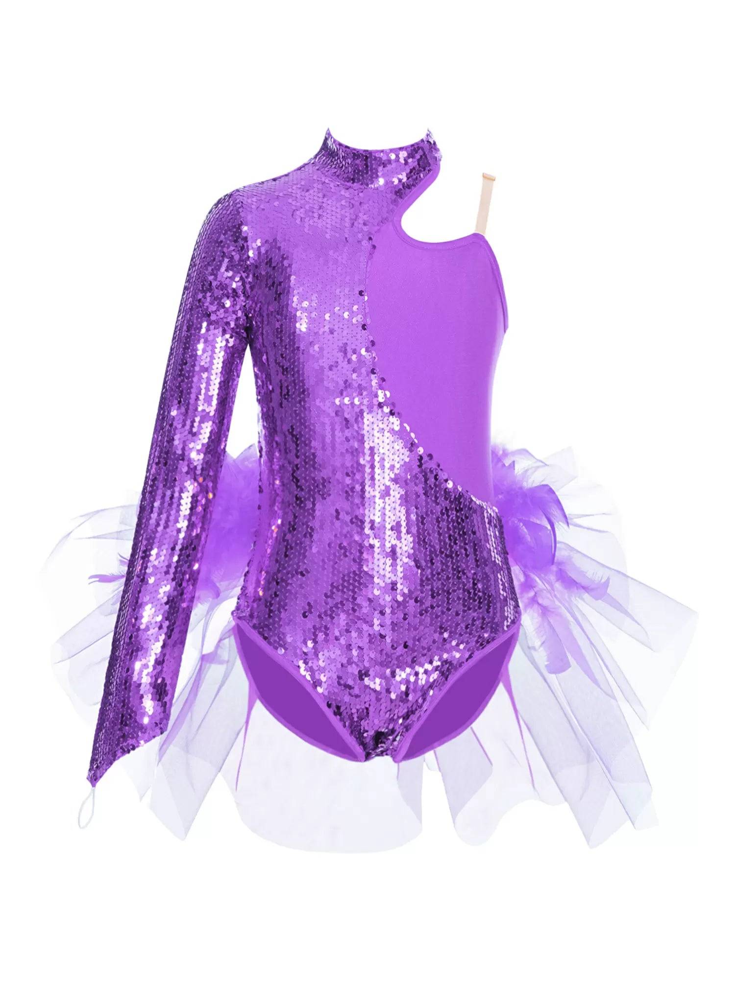 Kids Girls Sparkly Sequins Long Sleeve Jazz Dance Leotard