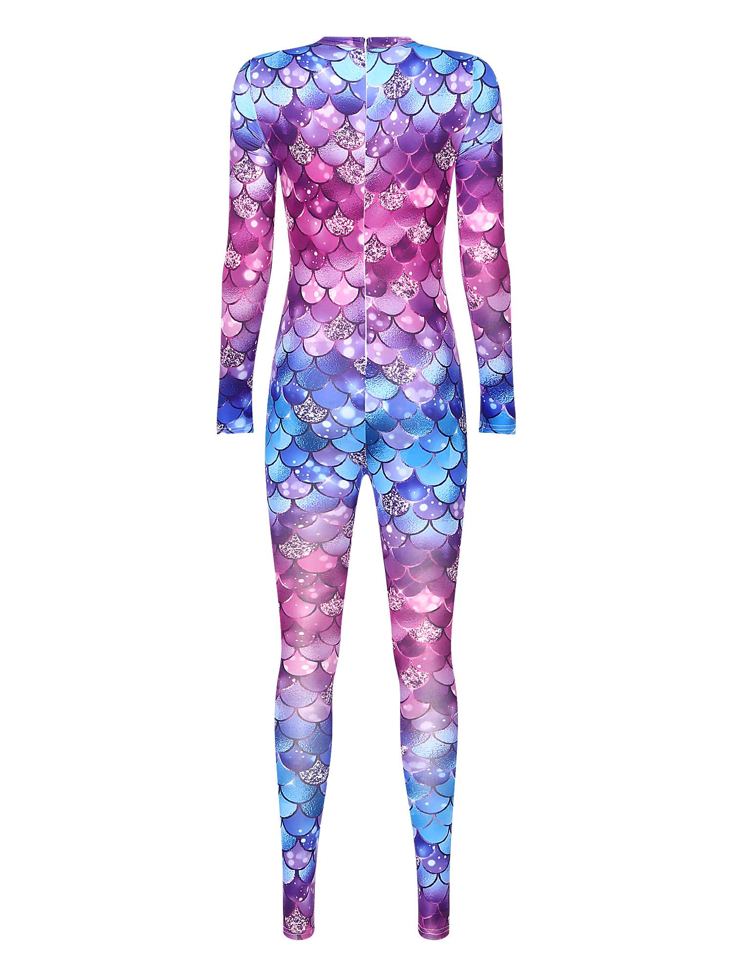 Women Long Sleeve Back Zipper Mermaid Cosplay Jumpsuit