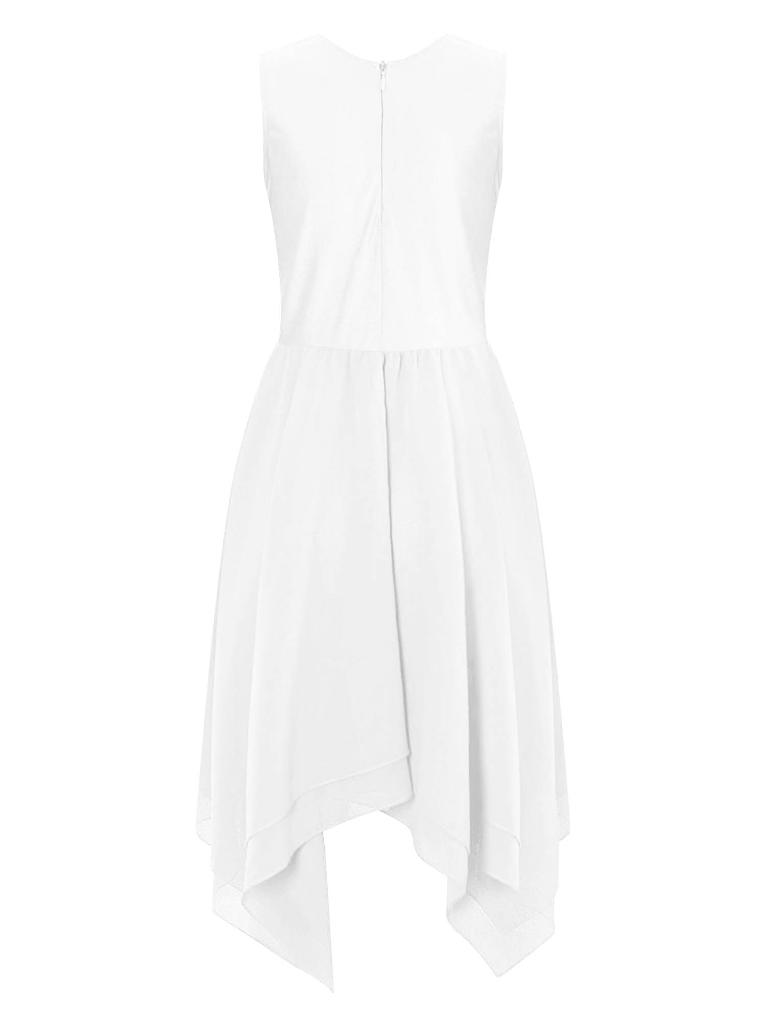 Kids Girls Sleeveless Metallic Asymmetrical Praise Dance Dress Tunic