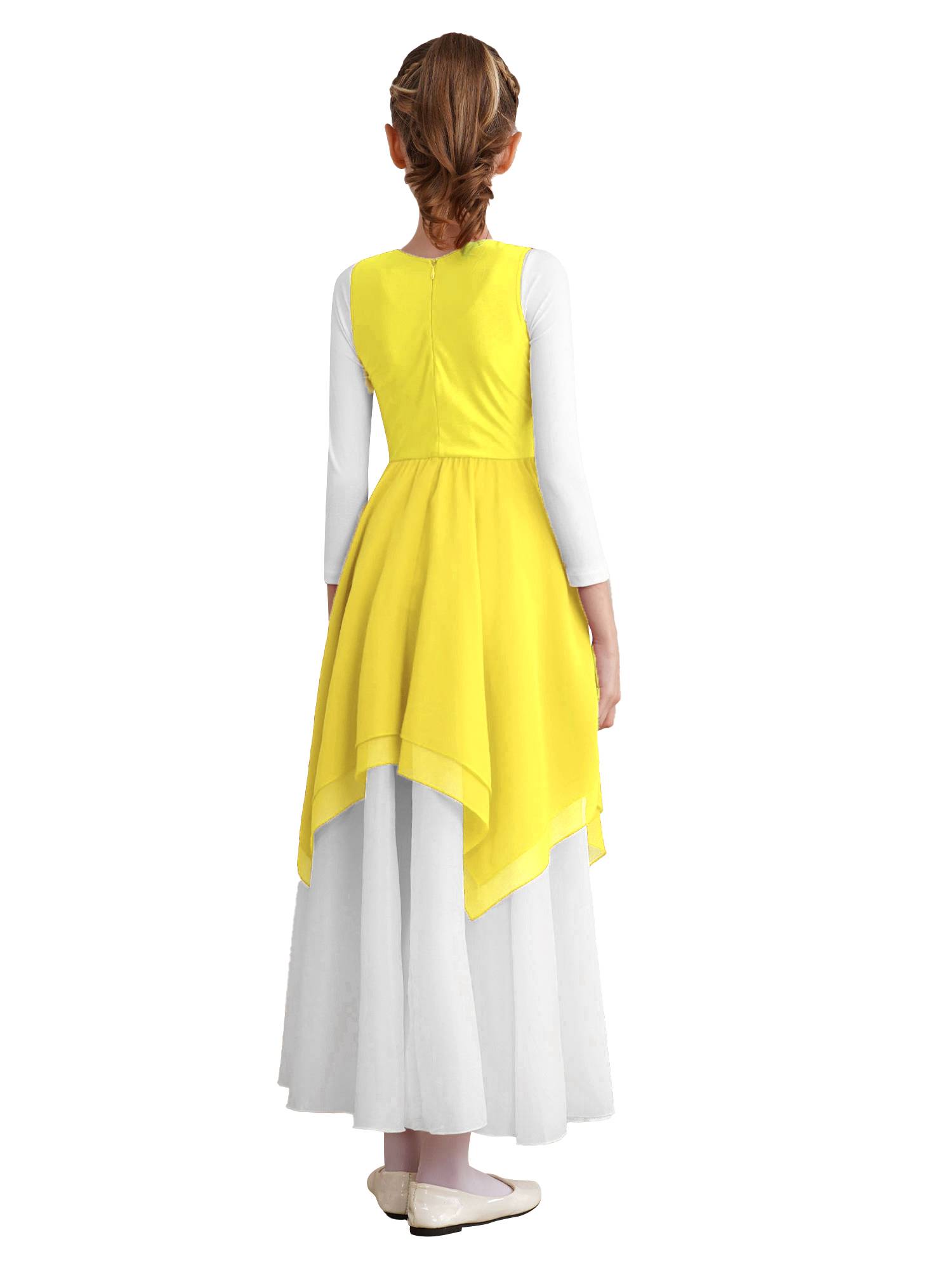 Kids Girls Sleeveless Metallic Asymmetrical Praise Dance Dress Tunic