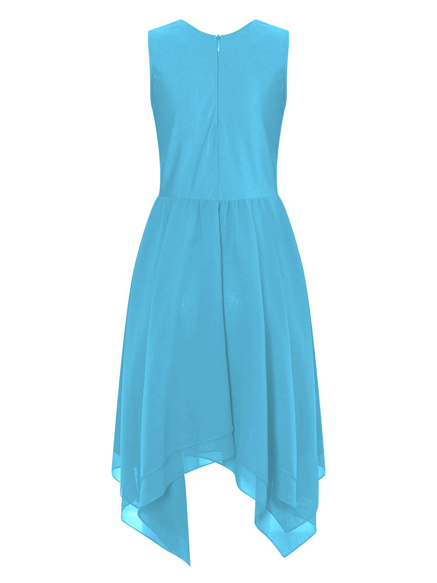 Kids Girls Sleeveless Metallic Asymmetrical Praise Dance Dress Tunic