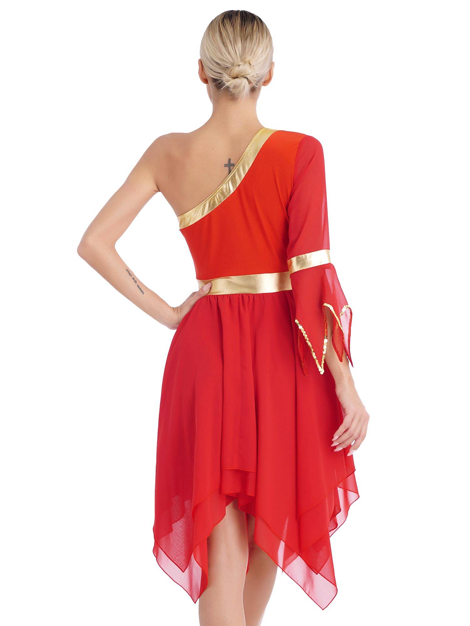 Women One Shoulder Worship Praise Dance Dress(white shirt not include)