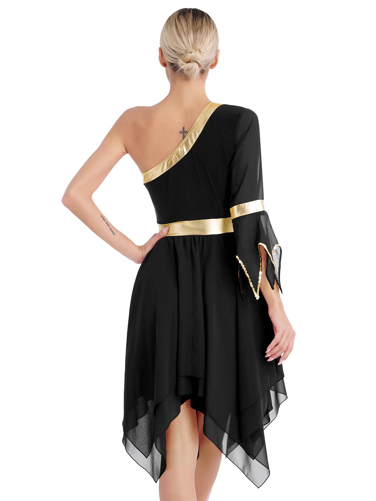 Women One Shoulder Worship Praise Dance Dress(white shirt not include)