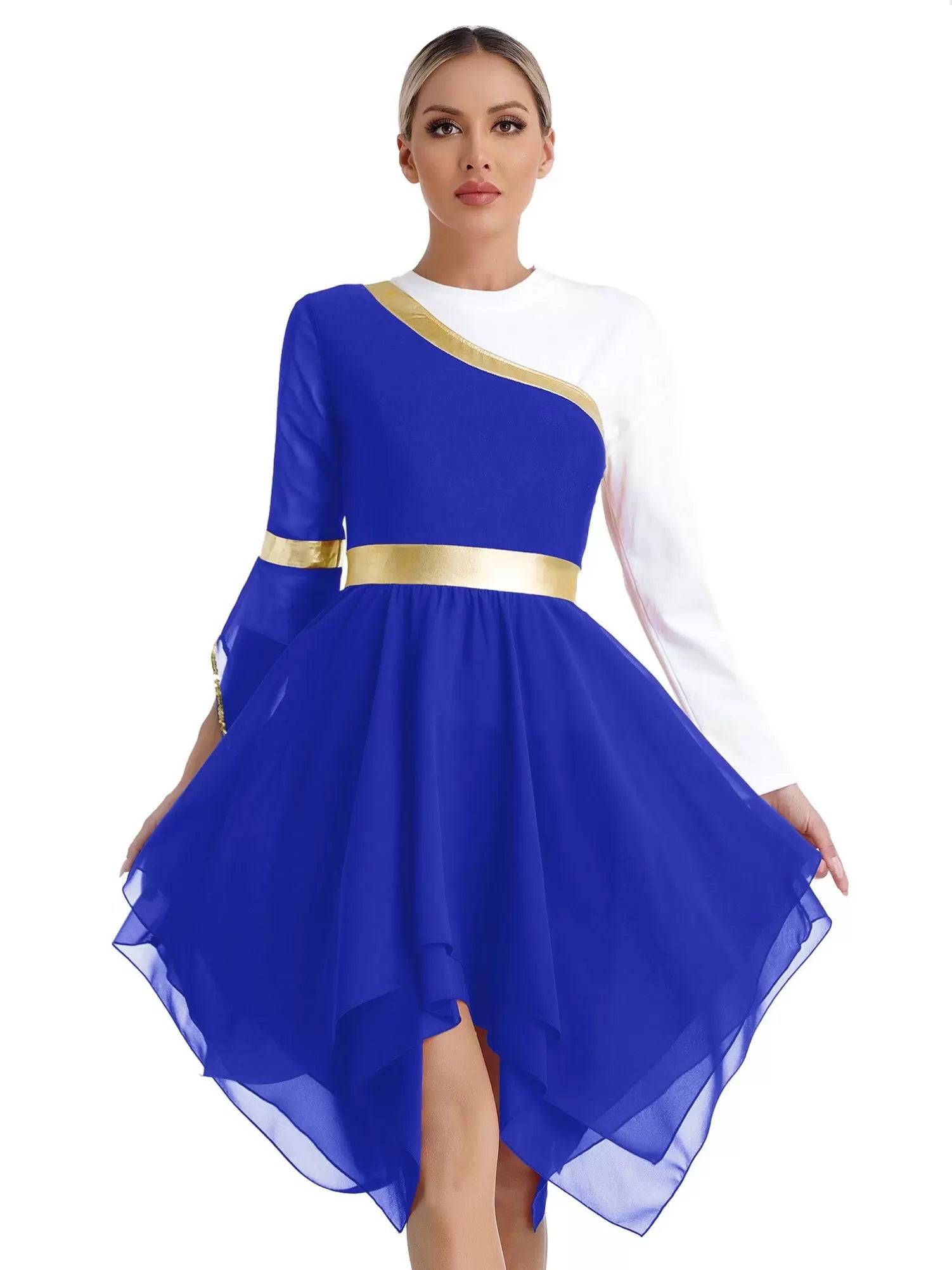 Women One Shoulder Worship Praise Dance Dress(white shirt not include)