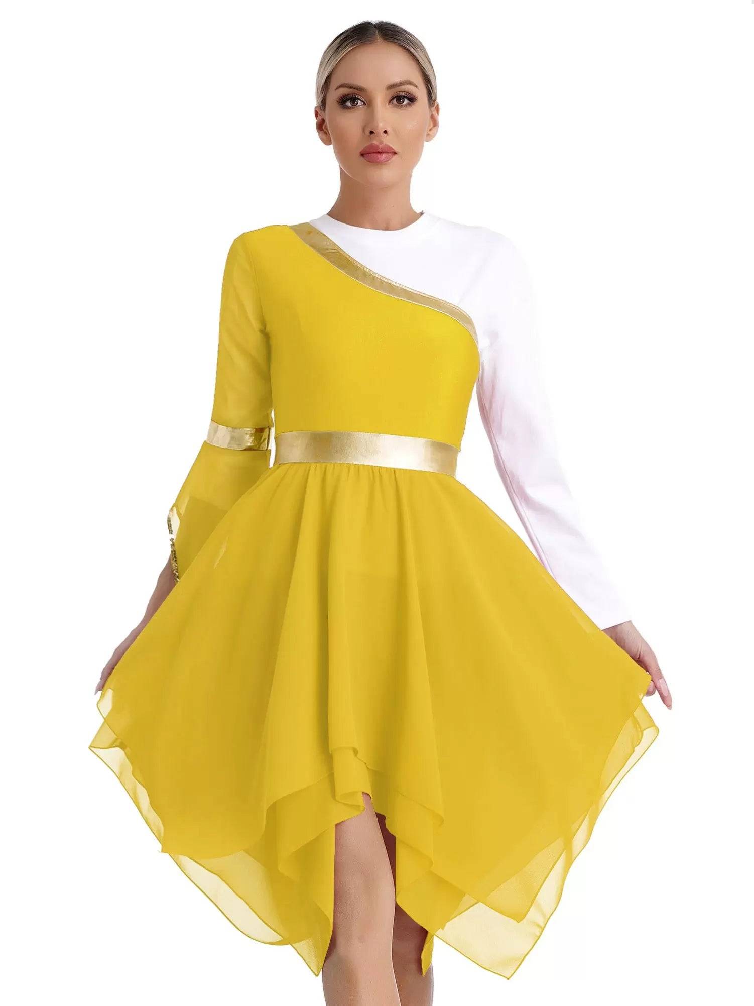 Women One Shoulder Worship Praise Dance Dress(white shirt not include)