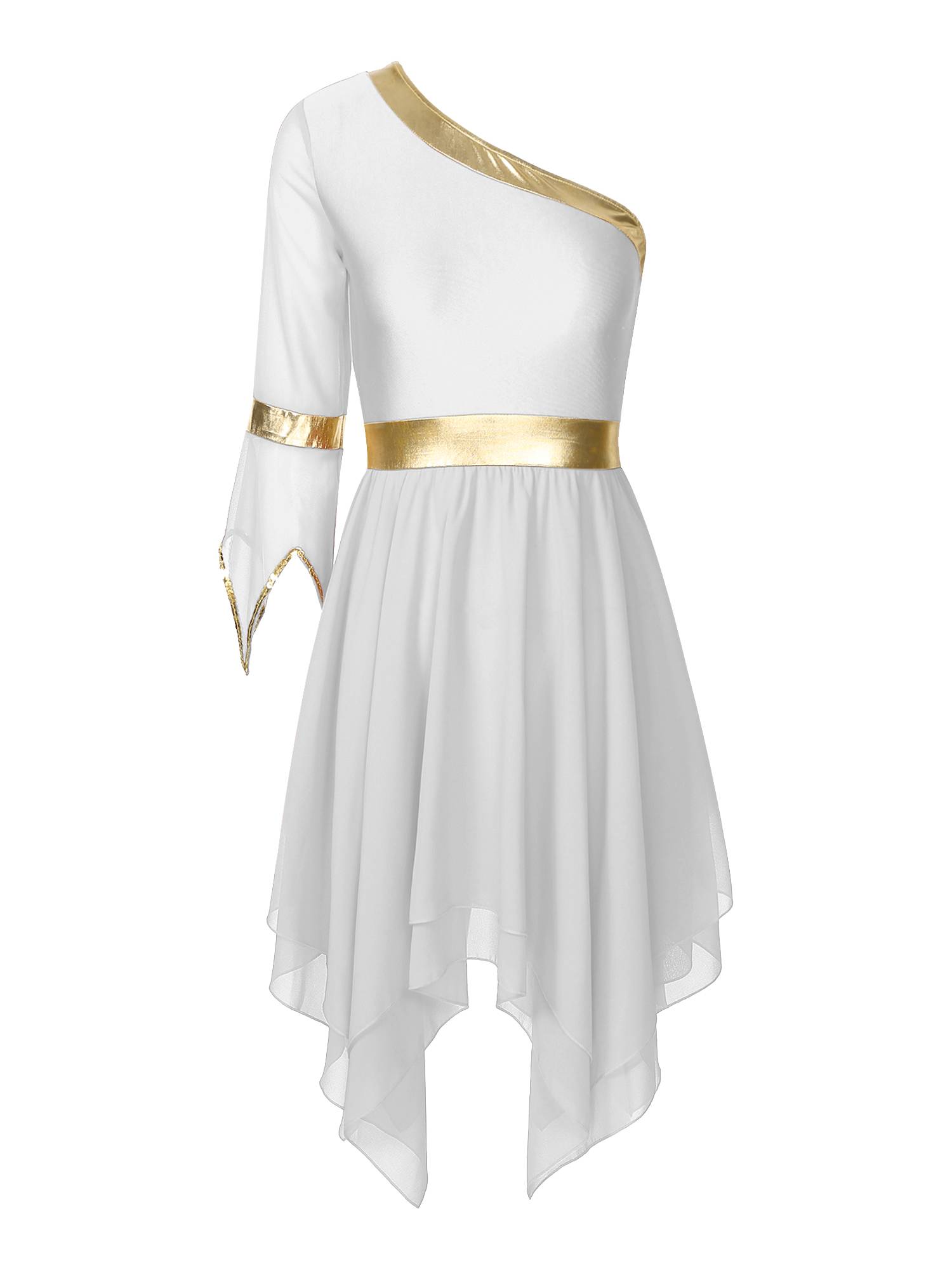 Women One Shoulder Worship Praise Dance Dress(white shirt not include)
