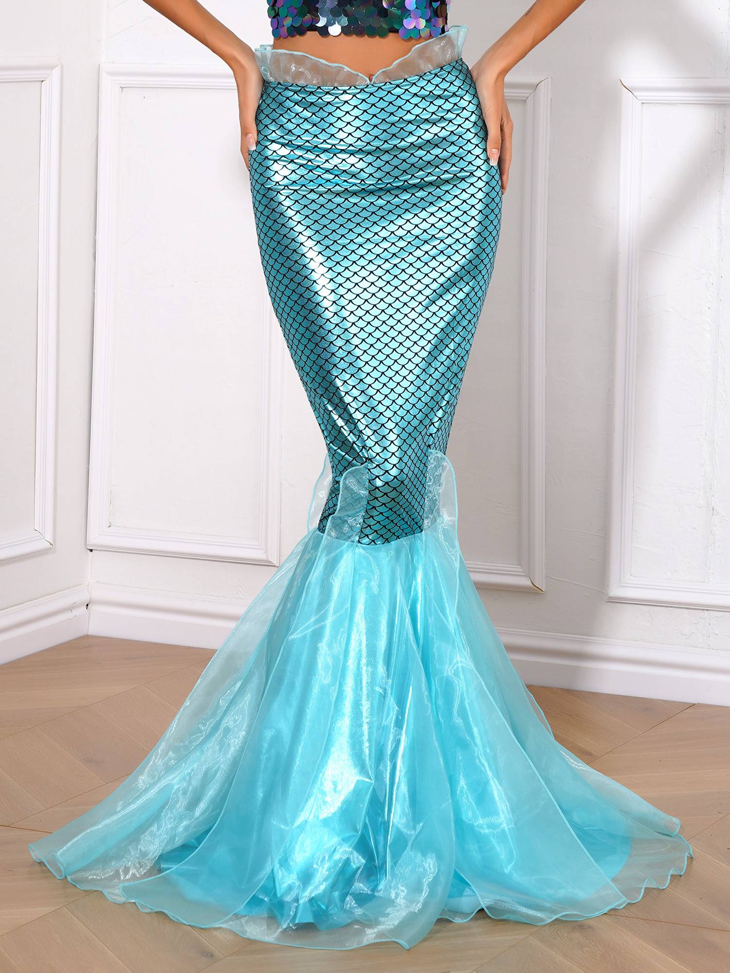 Women Cascading Tulle Mermaid Maxi Skirt