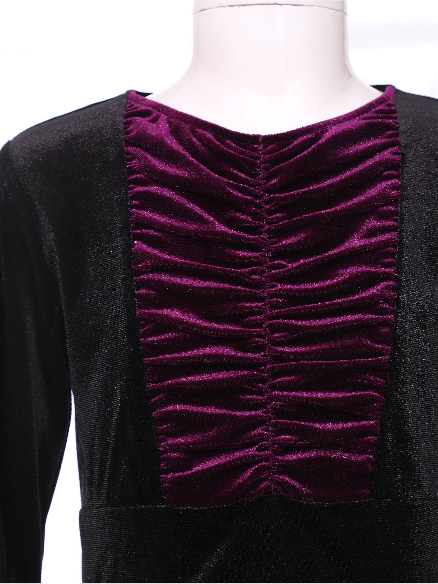 Kids Girls Long Sleeve A-line Halloween Witch Cosplay Dress with Hat