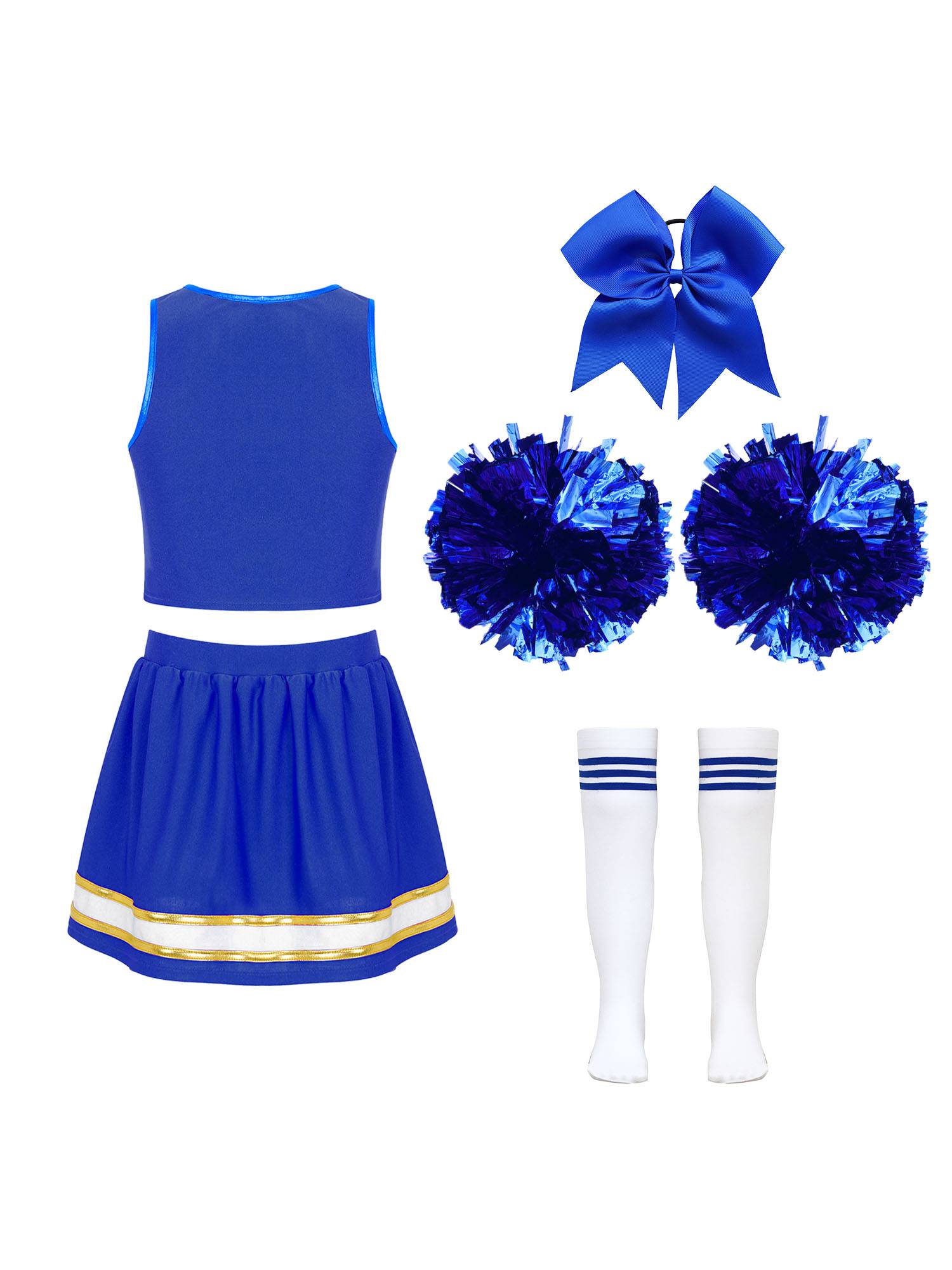 Kids Girls 7pcs Sleeveless Letter Print Crop Top and Skirt Cheerleading Set
