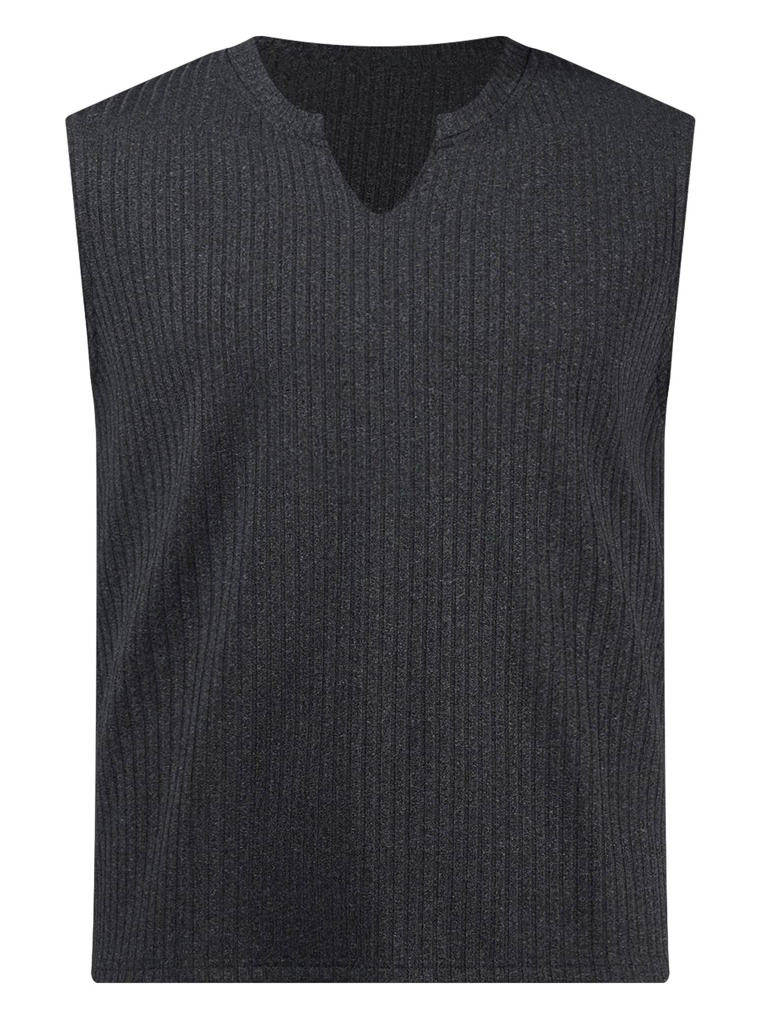 Men V Neck Ribbed Solid Color Sleeveless Sports Tank Top