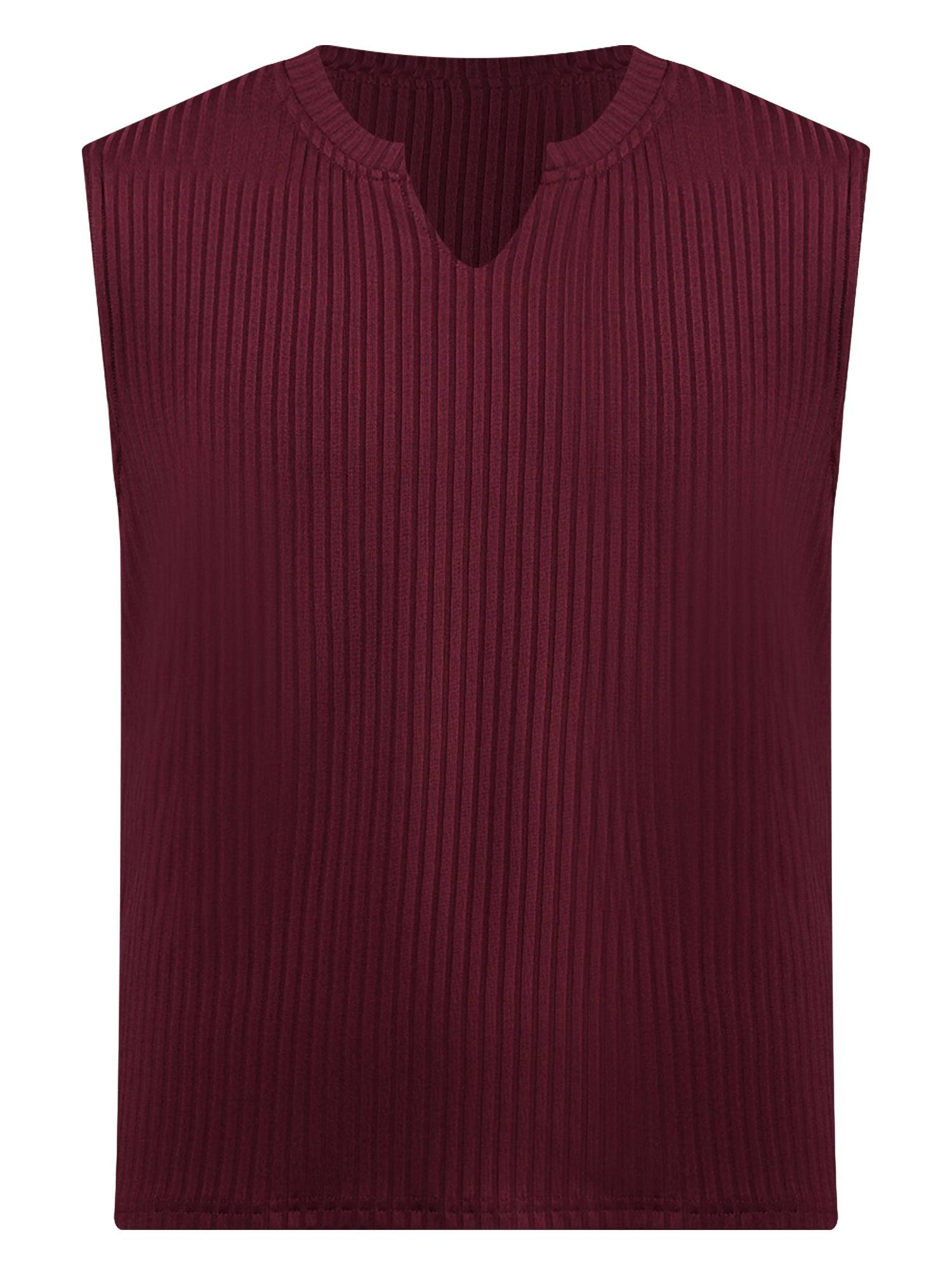 Men V Neck Ribbed Solid Color Sleeveless Sports Tank Top