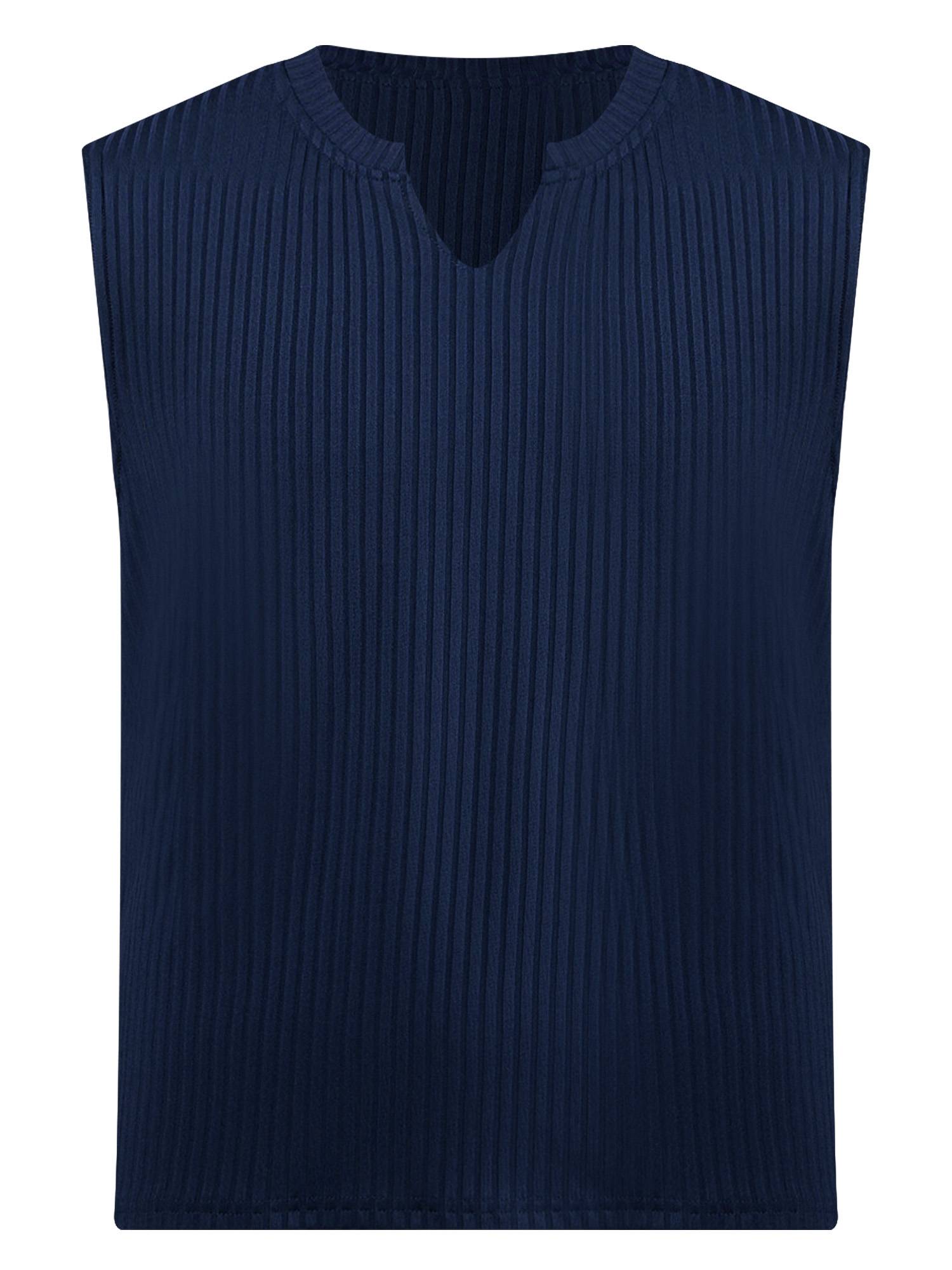Men V Neck Ribbed Solid Color Sleeveless Sports Tank Top