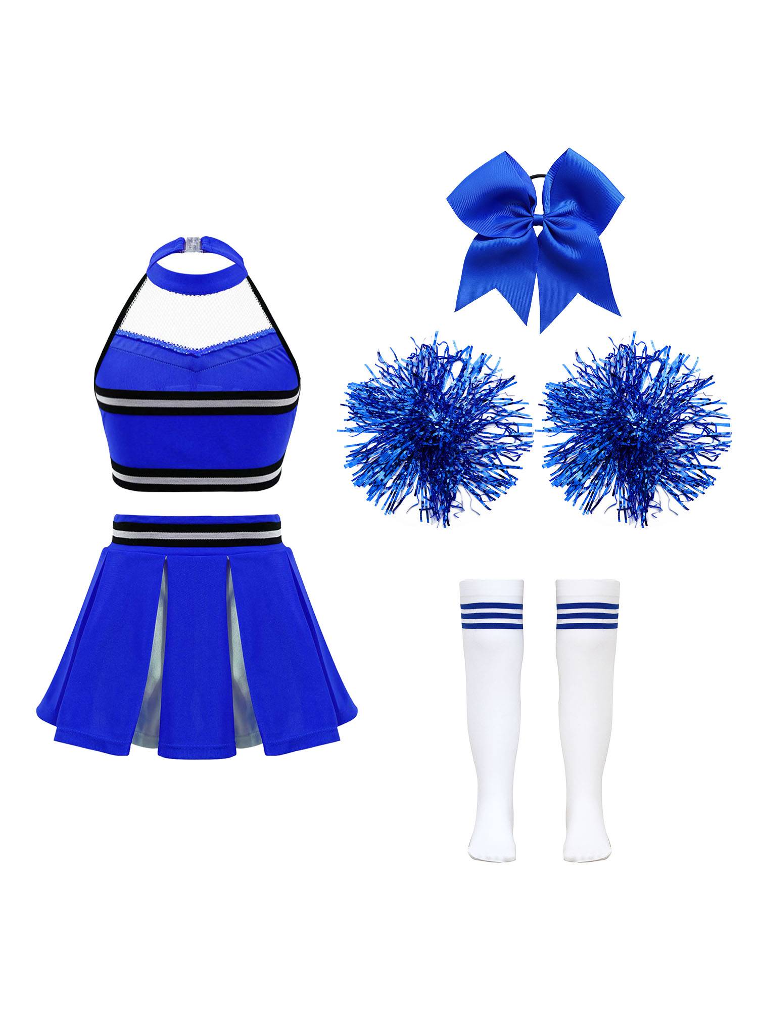 Kids Girls Halter Neck Letter Print Crop Top and Pleated Skirt Cheerleading Set