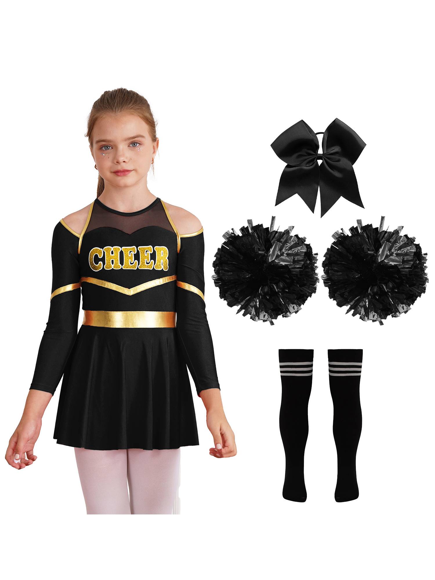Kids Girls Cheerleading Dance Outfits Letter Print Leotard Dress Set