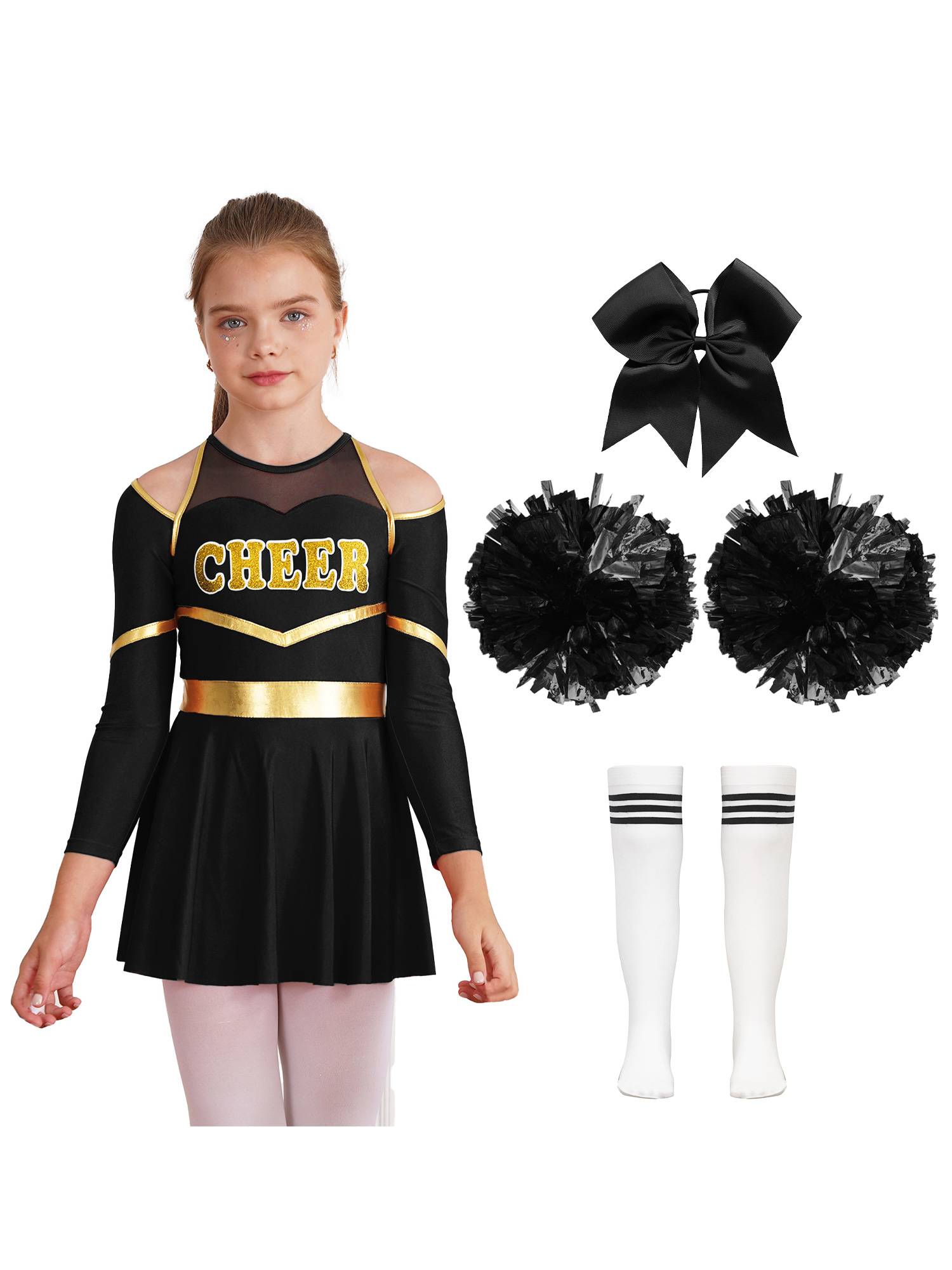 Kids Girls Cheerleading Dance Outfits Letter Print Leotard Dress Set