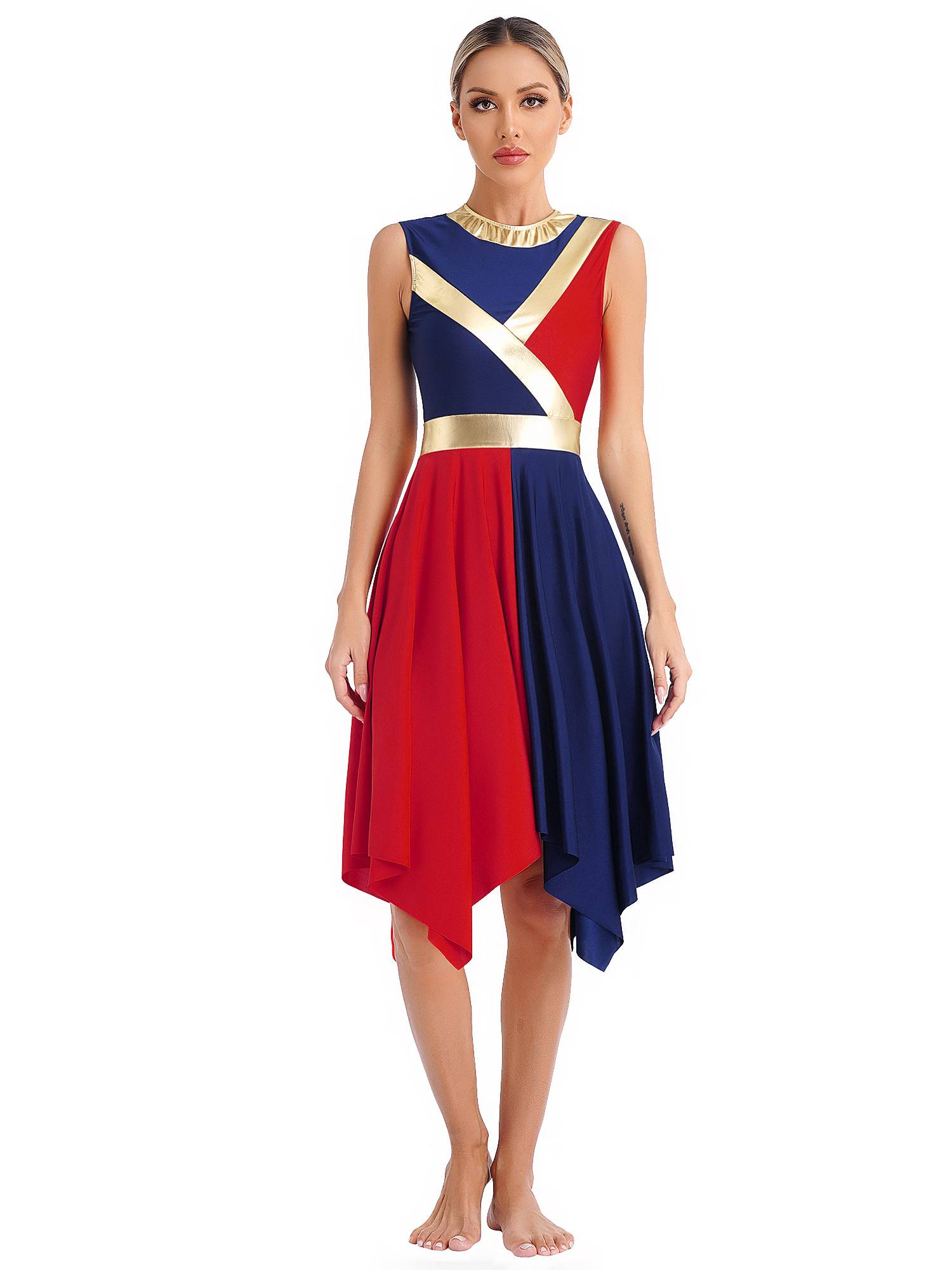 Women Sleeveless Metallic Color Block Liturgical Dance Dress