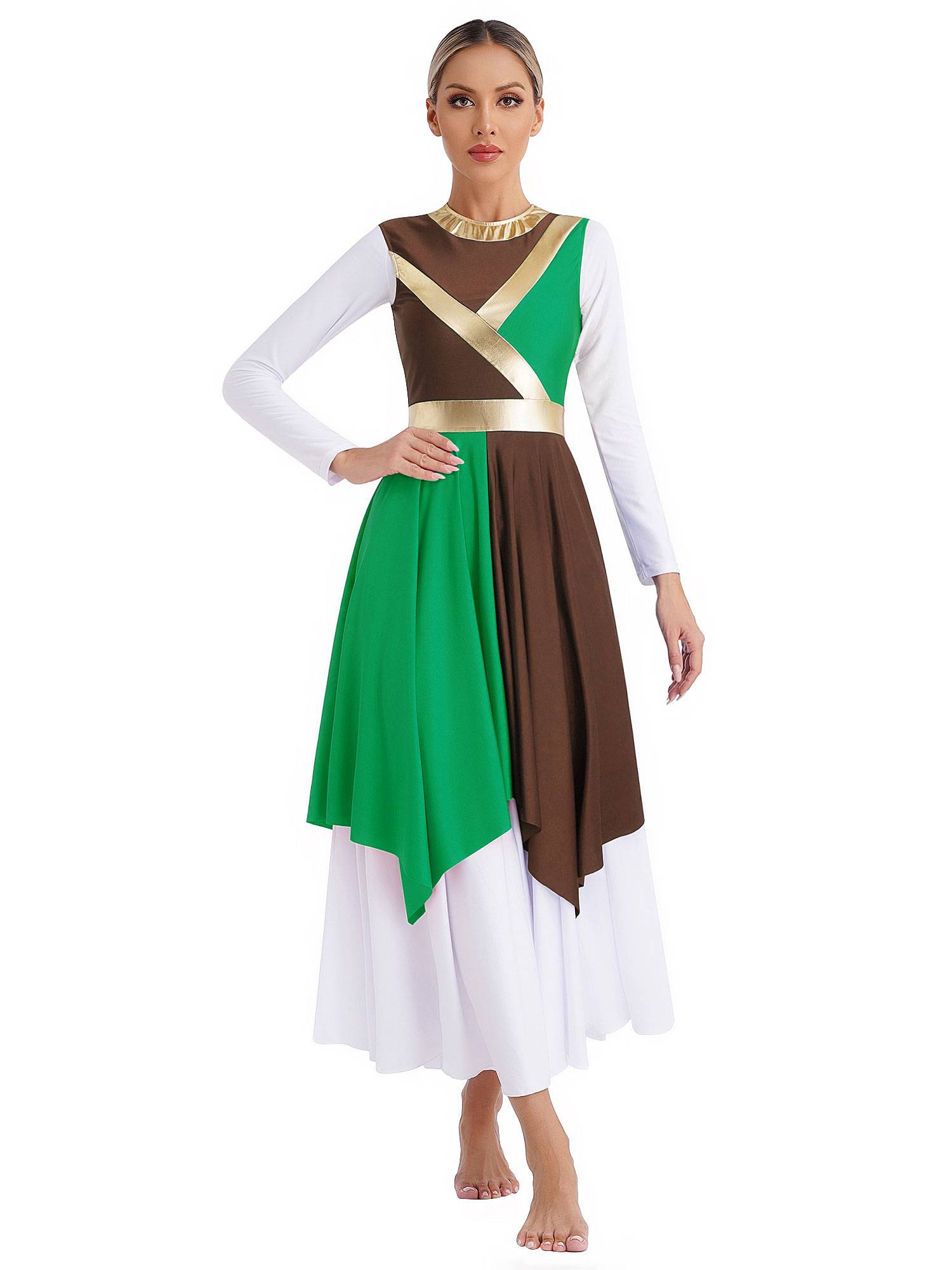 Women Sleeveless Metallic Color Block Liturgical Dance Dress