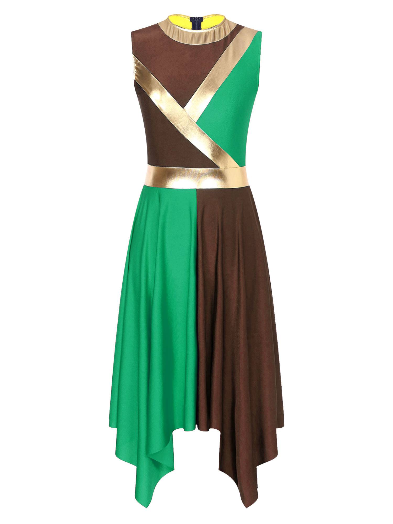 Women Sleeveless Metallic Color Block Liturgical Dance Dress